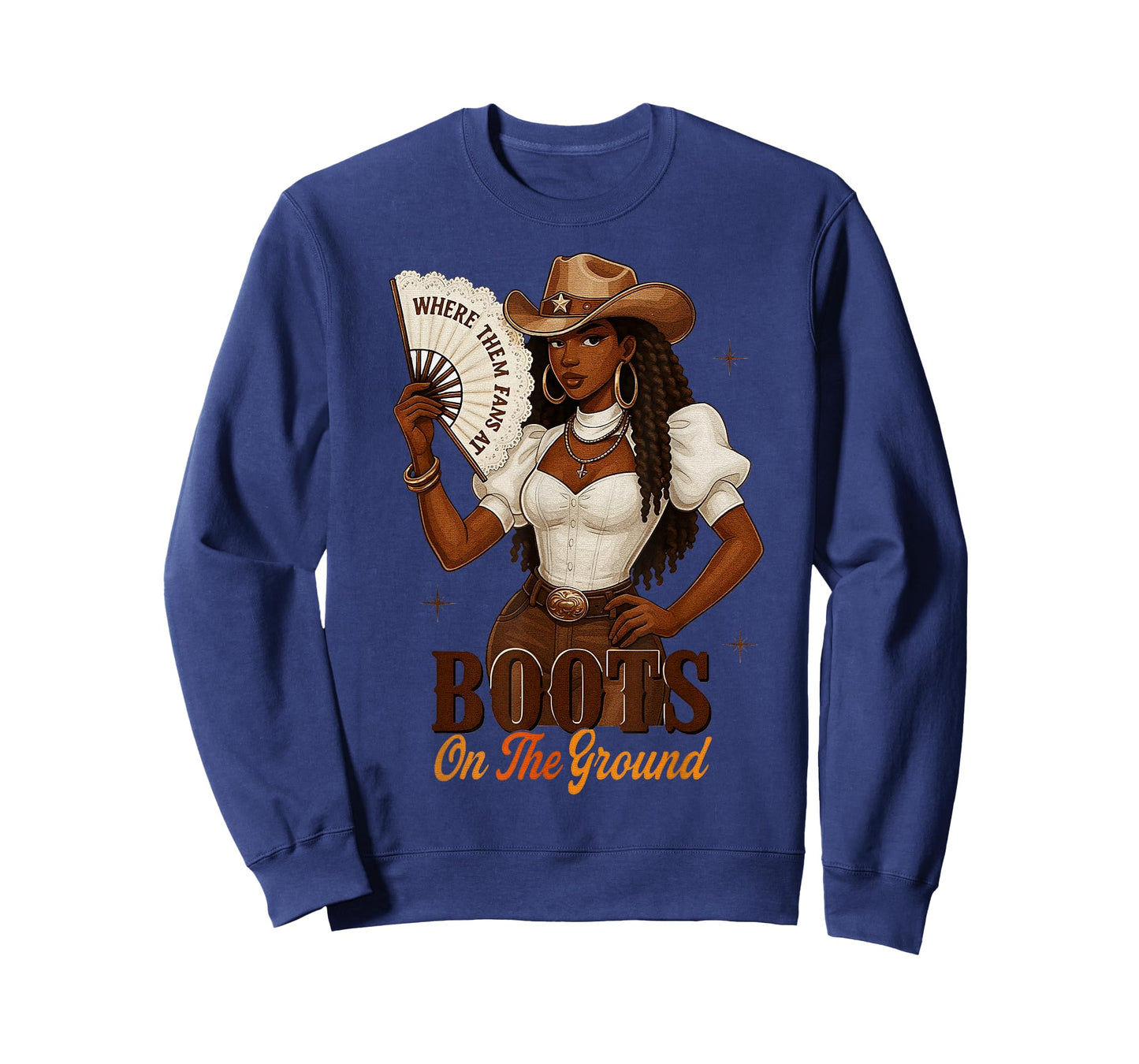 Where Them Fans at Boots On Da Ground Melanin Black Cowgirl T-Shirt