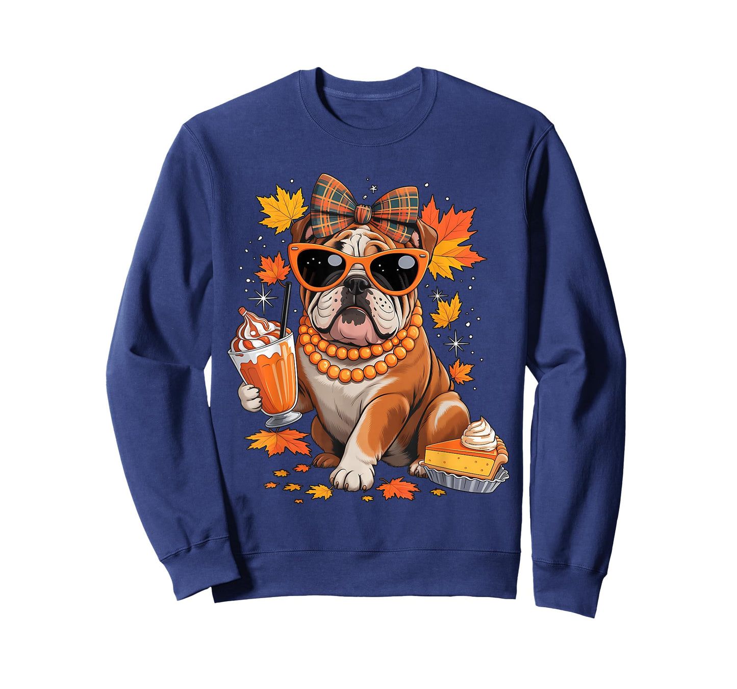 English Bulldog Bow Girls Fall Autumn Leaves Thanksgiving T-Shirt