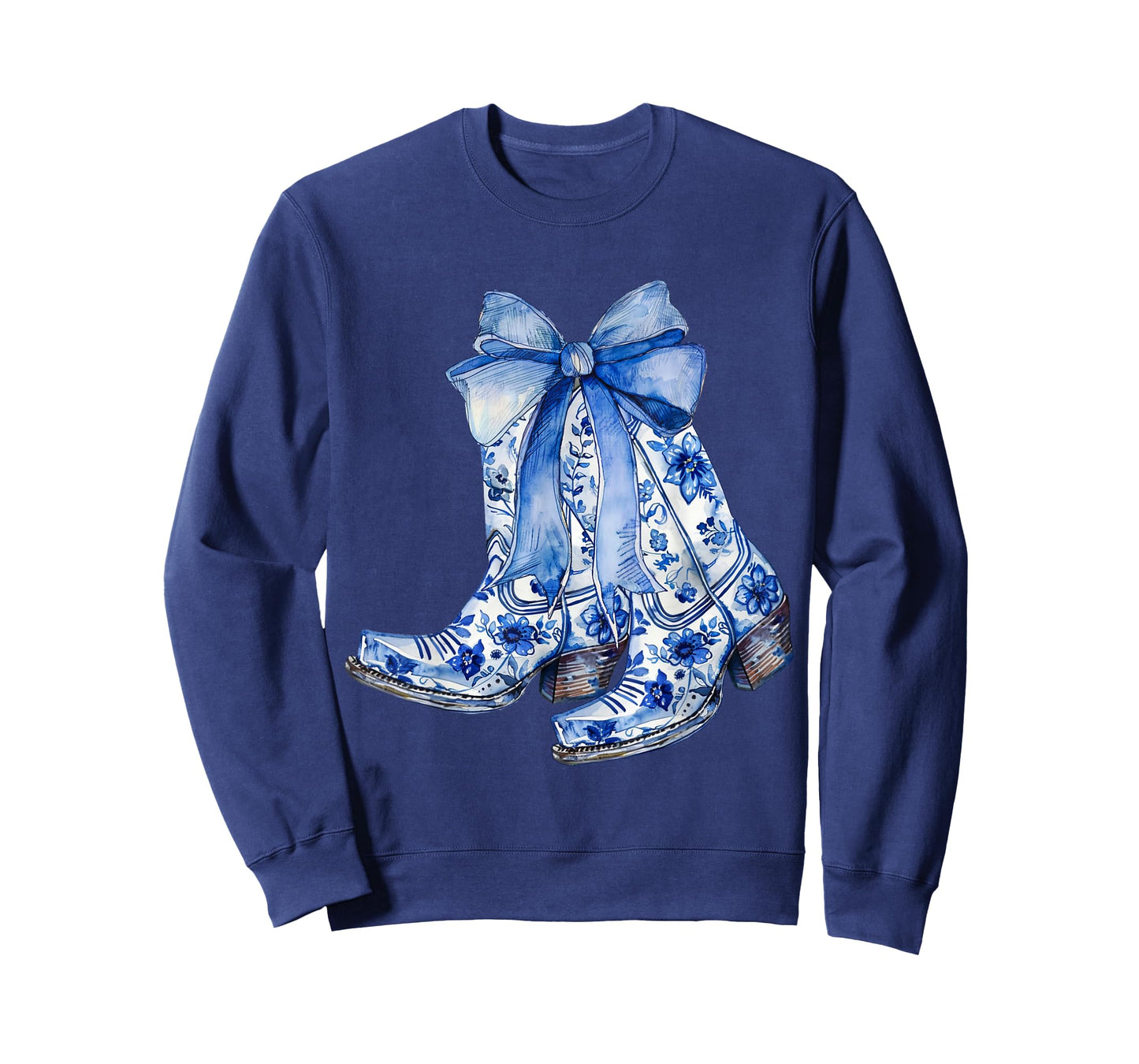 Coquette Blue Floral Boots Bow Cowboy Cowgirl T-Shirt