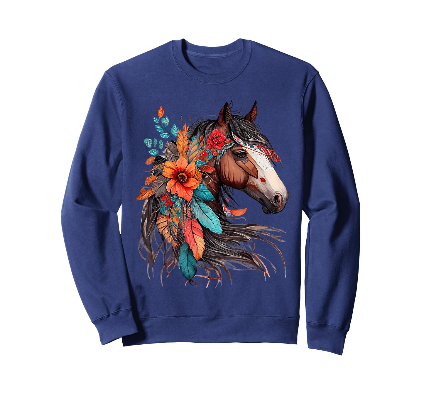 Floral Wild Horse Country Horse Riding T-Shirt, Small, Black