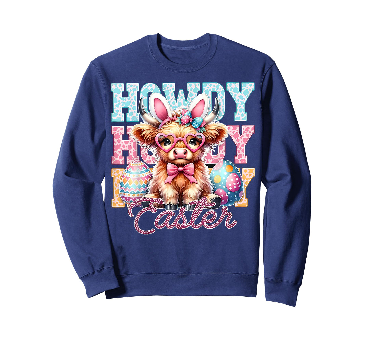 Cute Bunny Highland Cow Western Easter Ears Women Kids T-Shirt