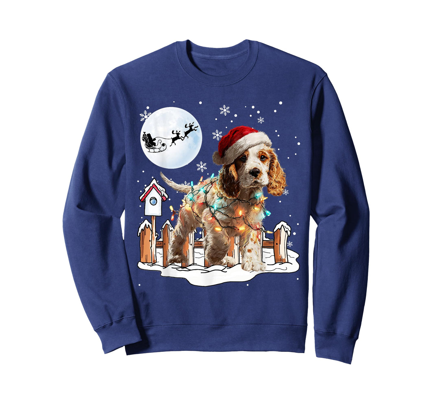 Cute Funny Cocker Spaniel Christmas Lights Santa Hat Holiday T-Shirt