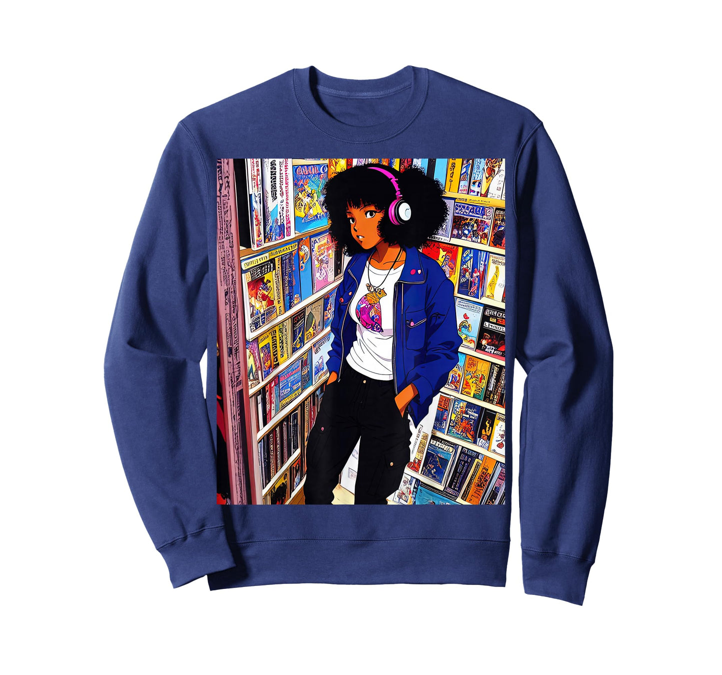 Black girl Lofi Music 90s Afro Retro Anime Cartoon Style T-Shirt