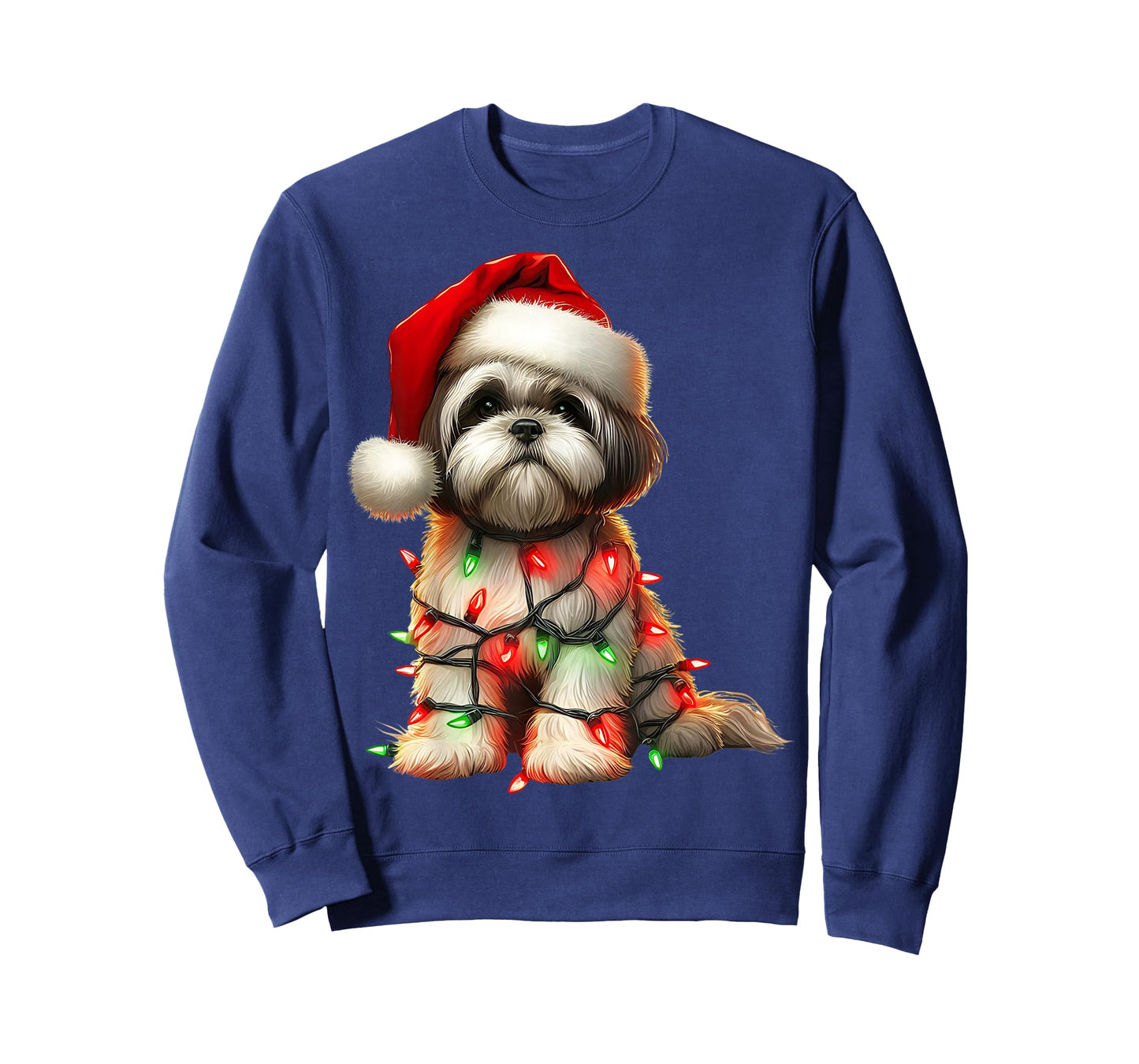 Shih Tzu Dog Christmas Lights Santa Hat Dog Lover T-Shirt