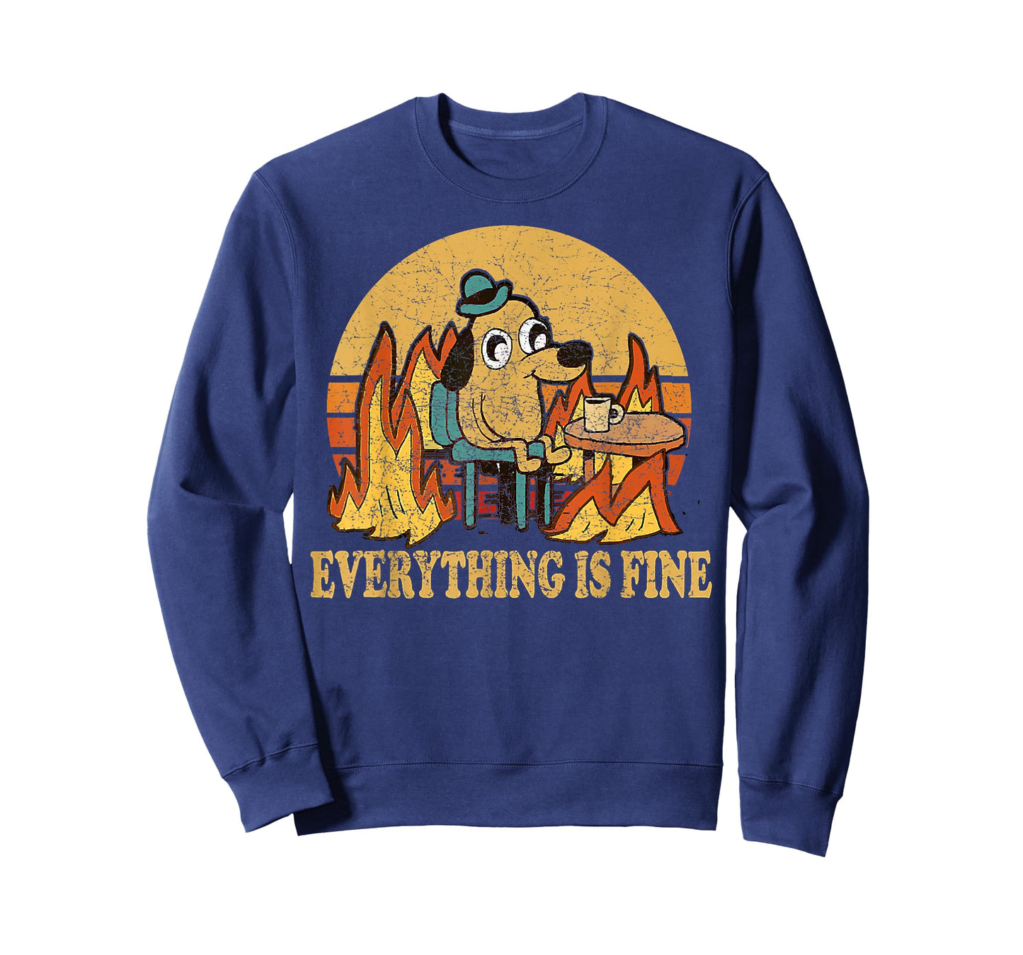Everything is Fine Dog Drinking Coffee Burning Meme T-Shirt Small