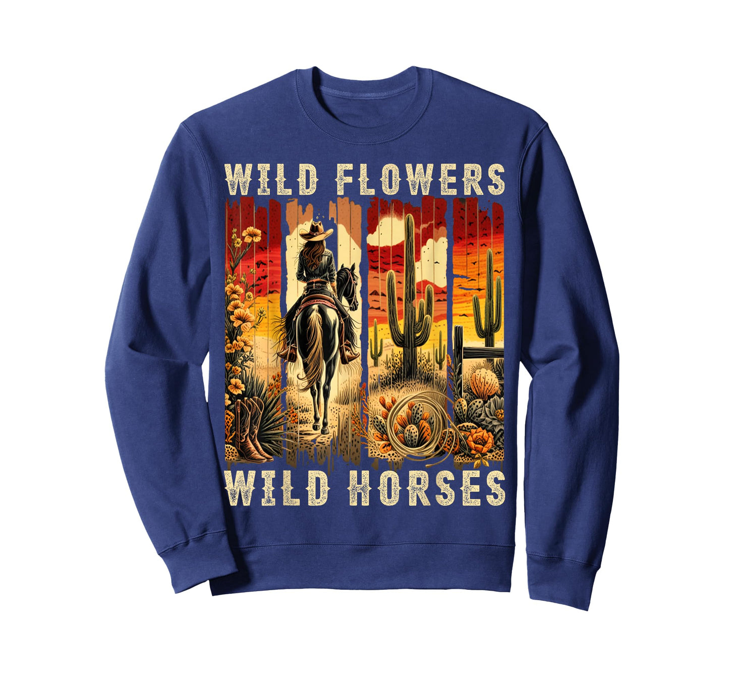 Wild Flowers Wild Horses Sunset Cowgirl Girls Women Nature T-Shirt