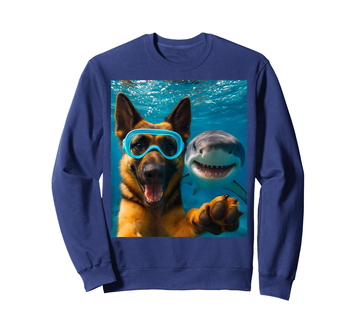 Funny German Shepherd Dog Selfie with Shark Ocean Lovers T-Shirt