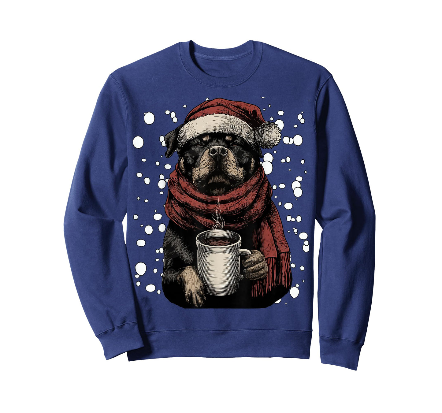 Christmas Rottweiler Santa Hat Coffee Lover Funny Winter Dog T-Shirt