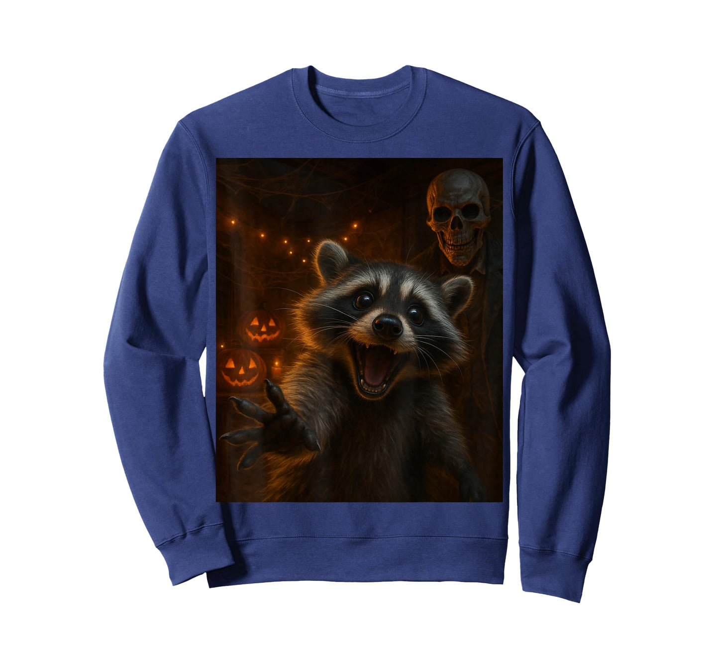 Cheerful Raccoon Selfie – Indoor Halloween Outfit for Spooky T-Shirt