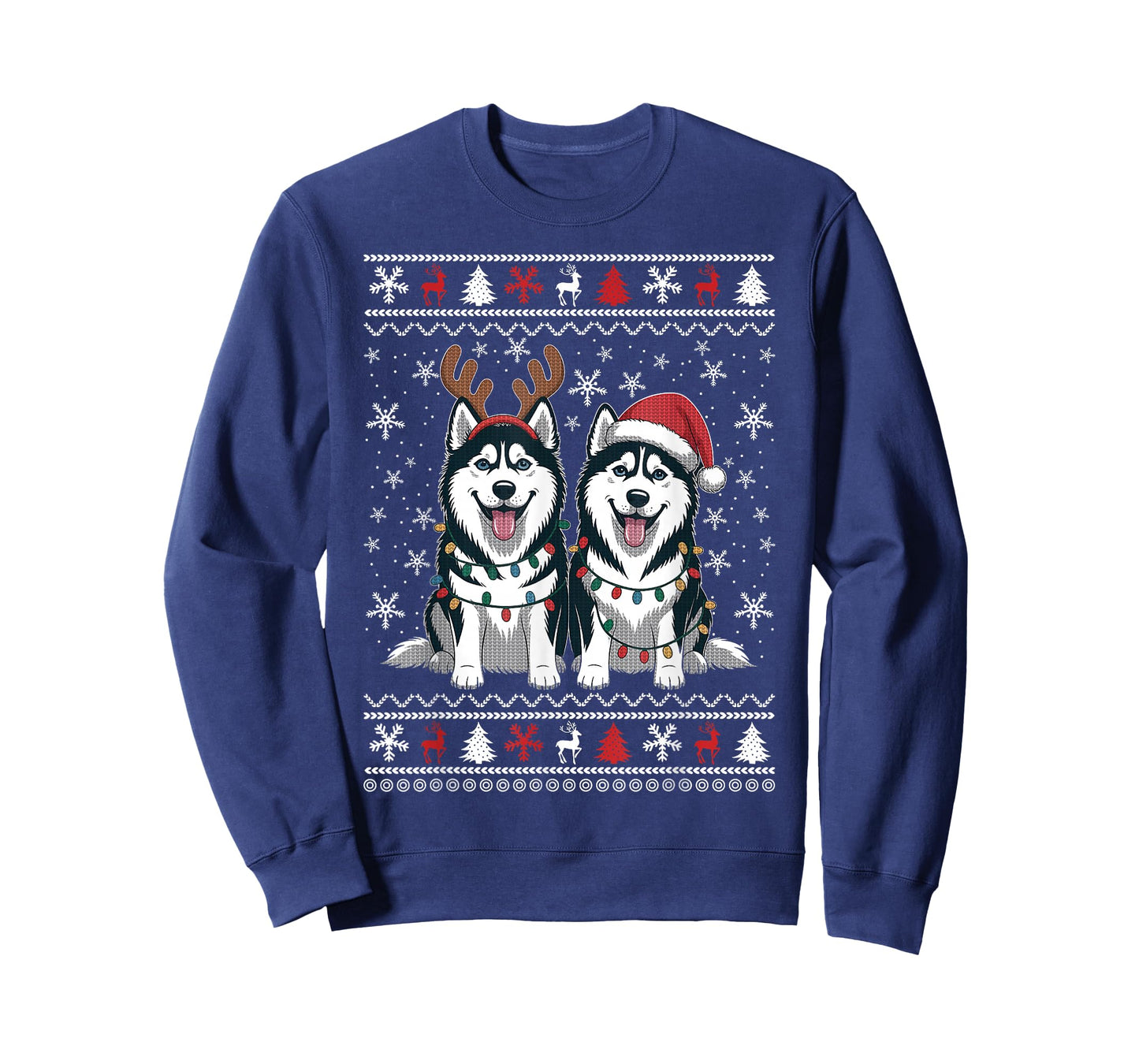 Siberian Husky Santa Reindeer Funny Ugly Christmas Sweater T-Shirt