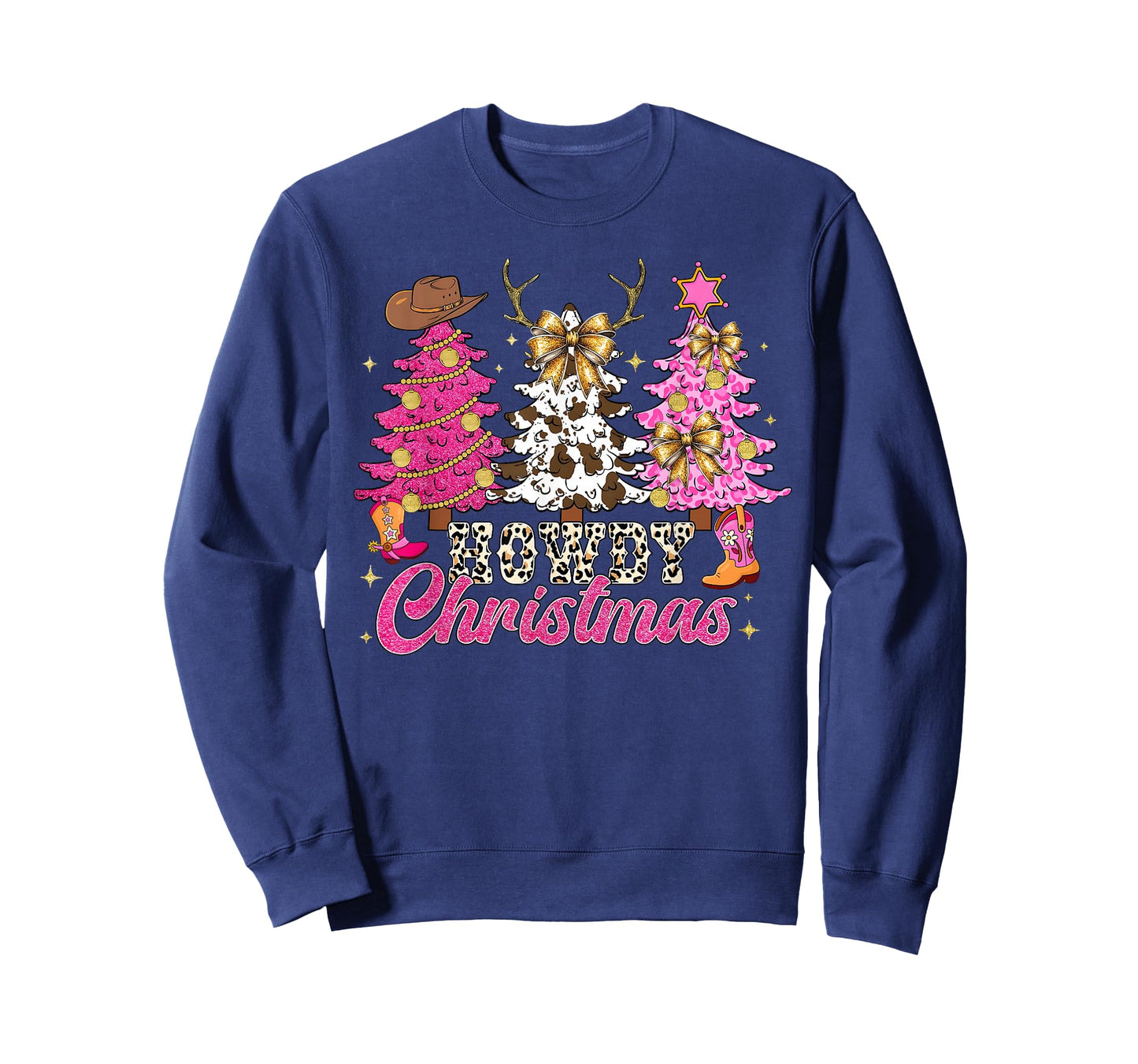 Howdy Christmas Western Cow-Print Tree Leopard Cowgirl Xmas T-Shirt
