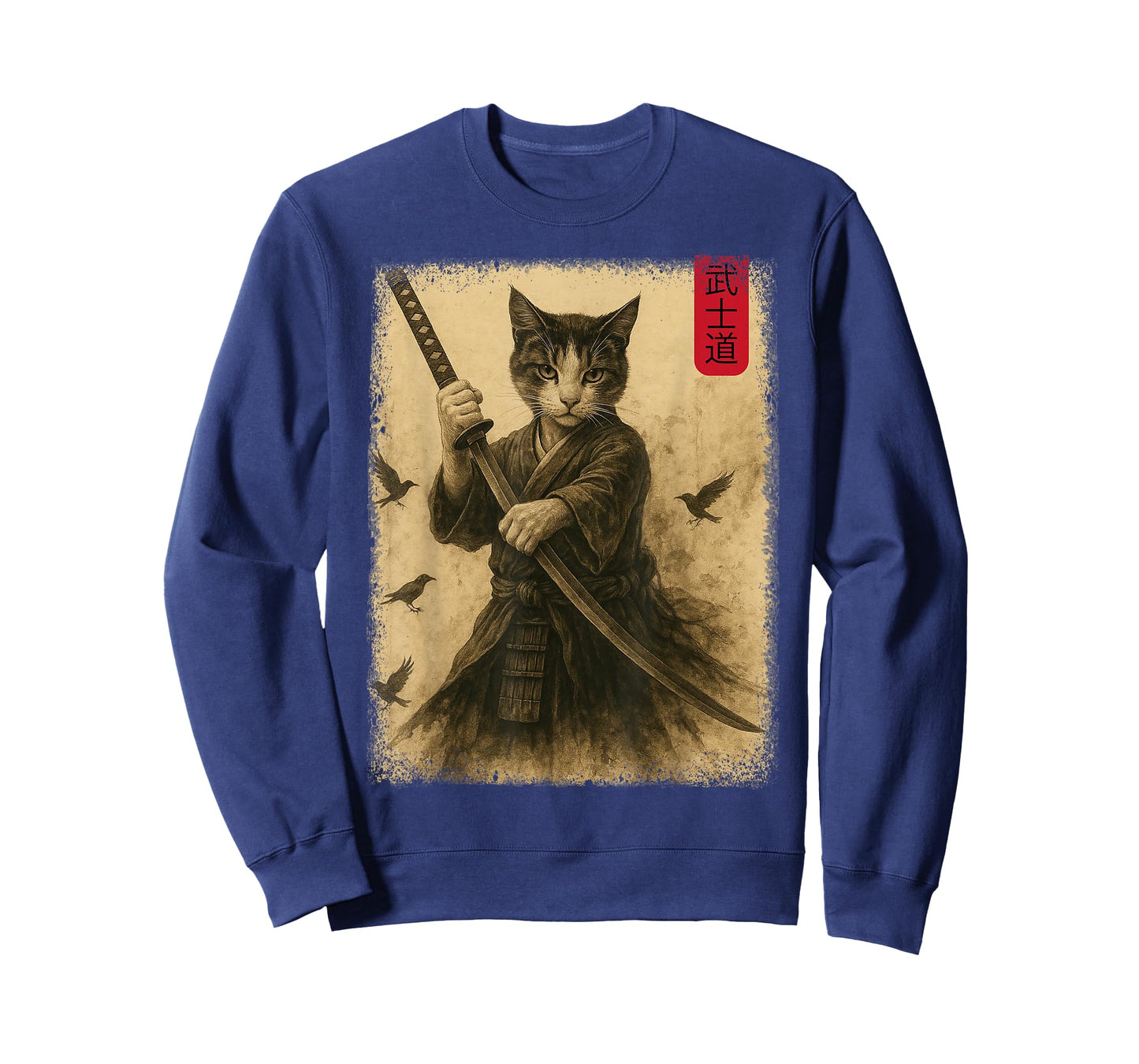 Samurai Cat Graphic Warrior Vintage Japanese Cat Anime T-Shirt
