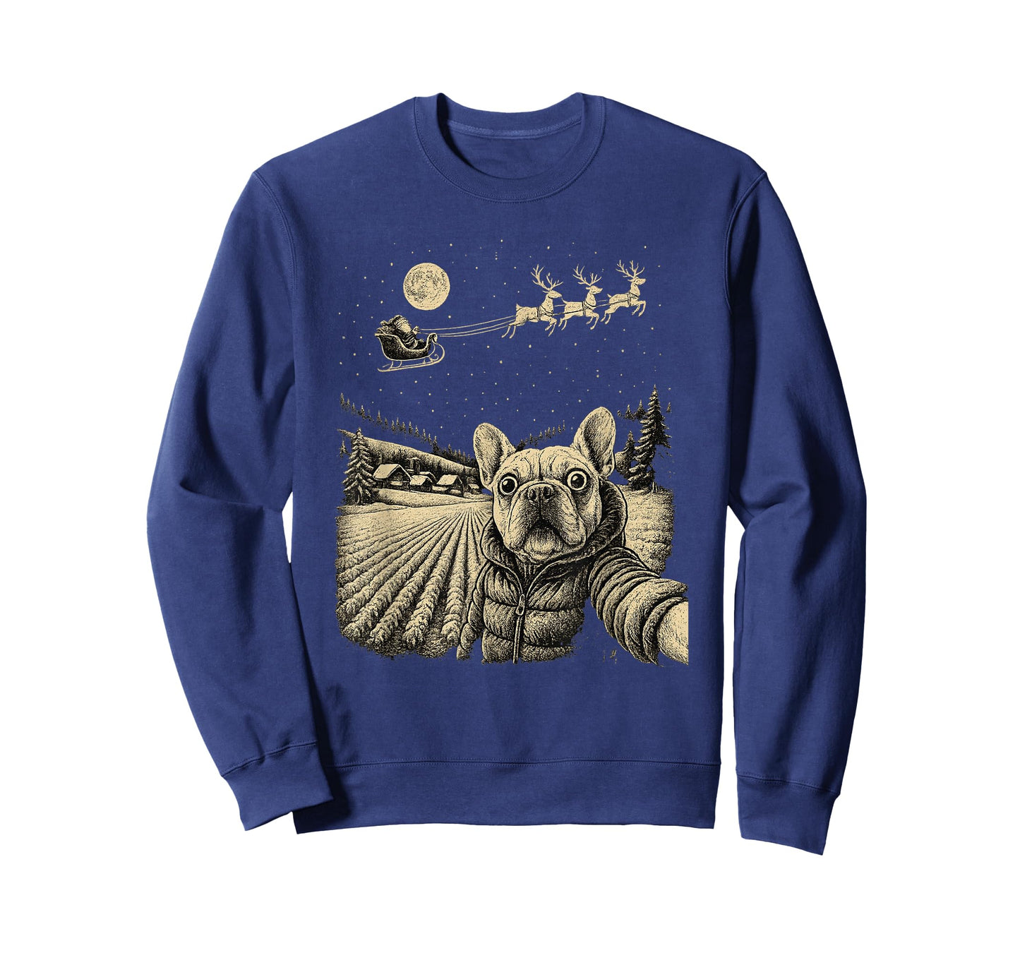Funny French Bulldog Christmas Selfie with Santa Sleigh T-Shirt