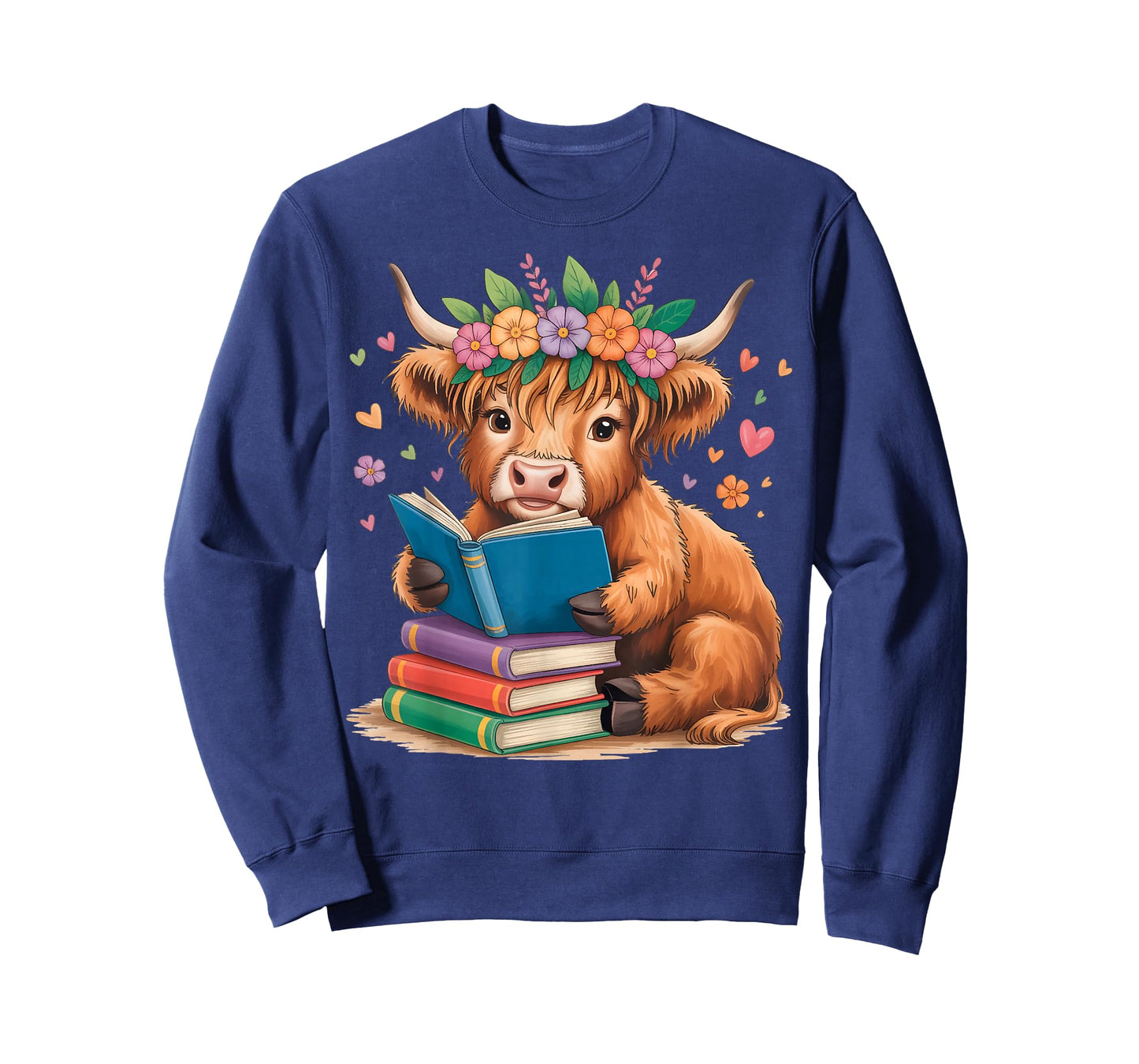 Cute Highland Cow Reading Books Farm Animal Flowers T-Shirt