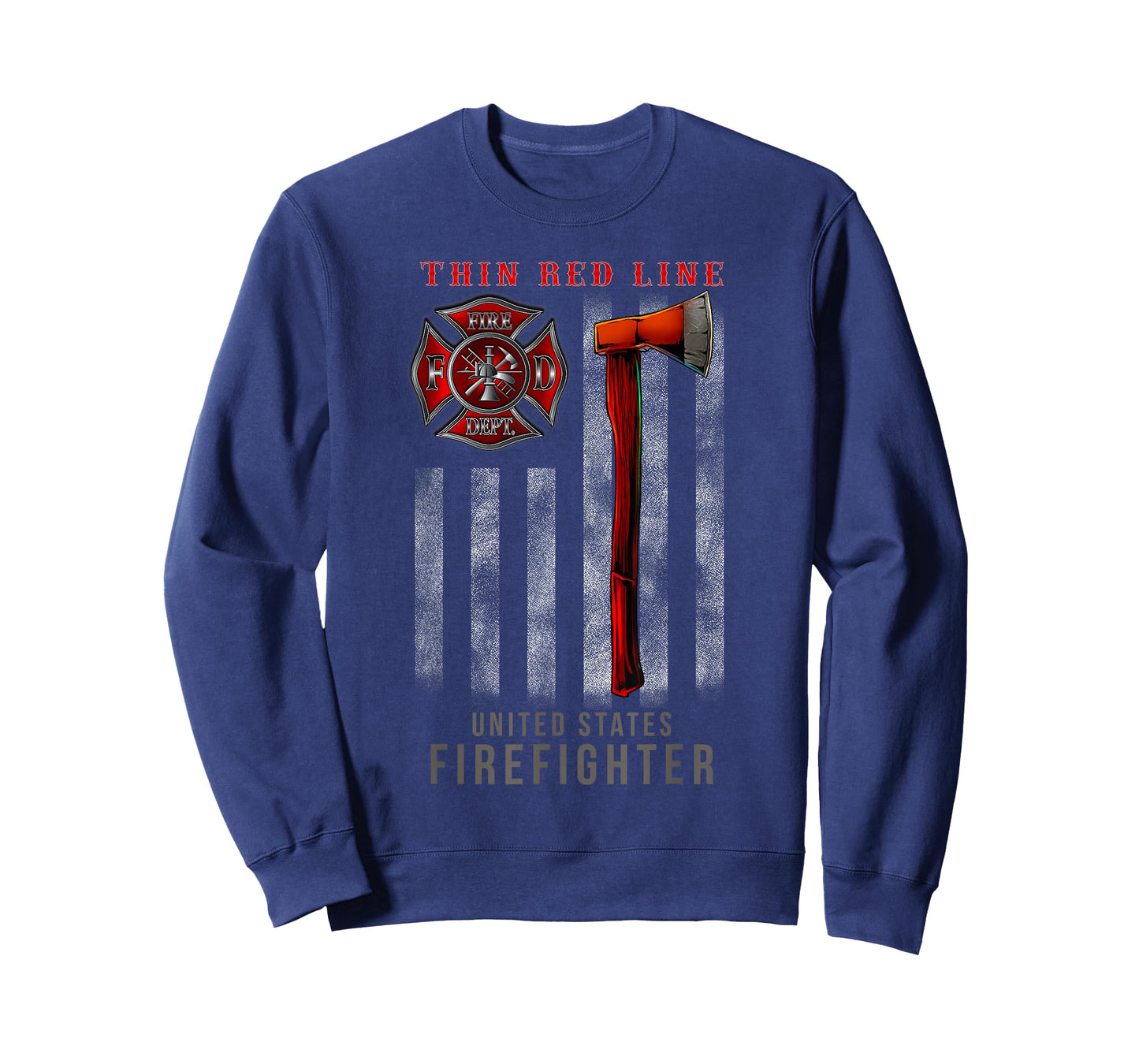 Red Thin Line Firefighter Axe And Flag Design T-Shirt