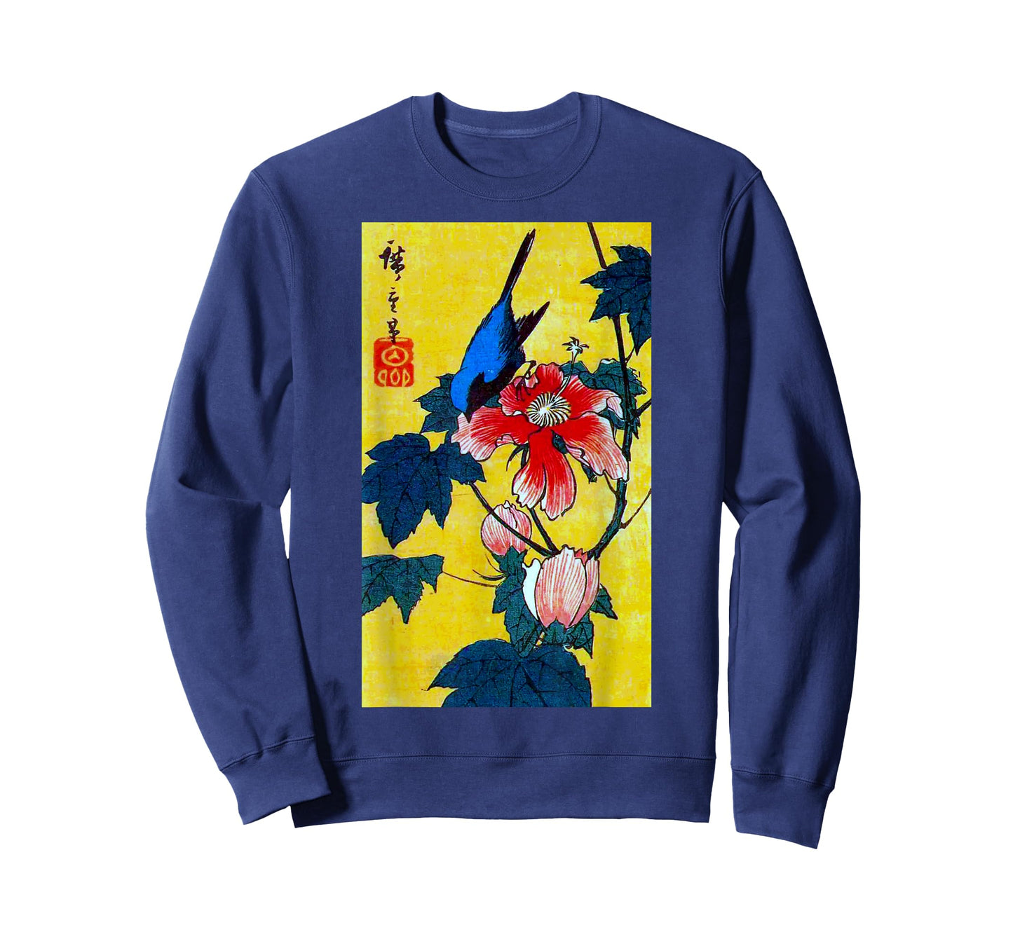 The Art of Print by MCMA - Digitally Enhanced Art Japanese Art Bird and Flower Graphic Design T-Shirt - Unisex-Adults - Black - Small - Short Sleeve