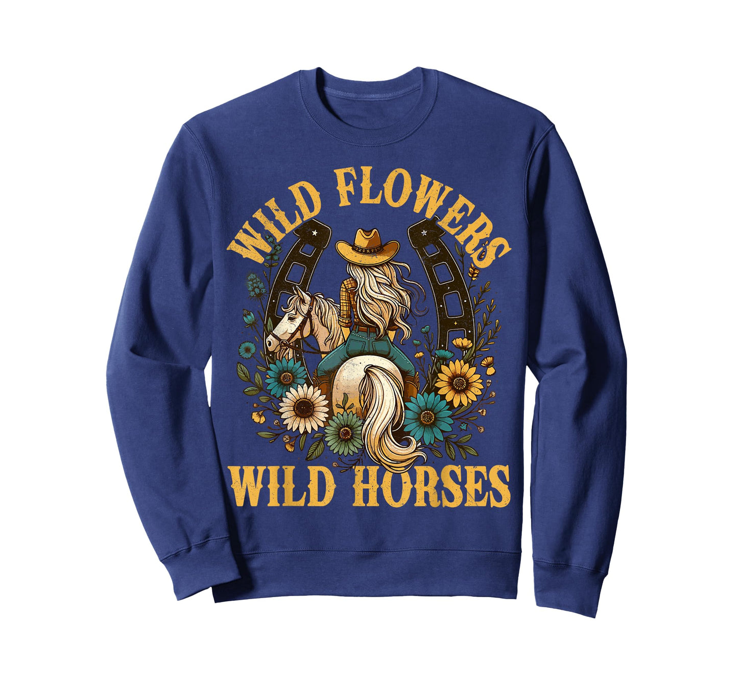 Retro Southern Sunset Cowgirl Wild Flowers - Wild Horses T-Shirt
