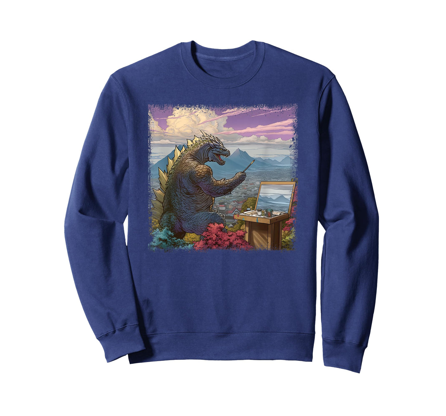 Kaiju Painting a Landscape Funny Monster Artist Art T-Shirt