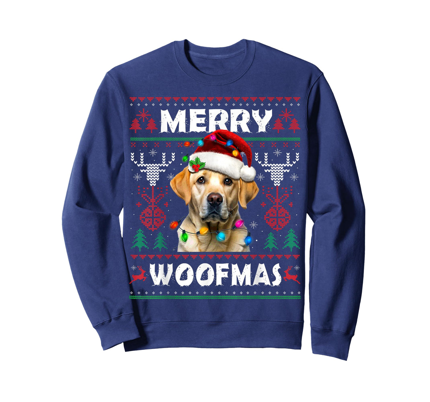 Merry Woofmas Yellow Labrador Christmas Ugly Sweater Dog T-Shirt