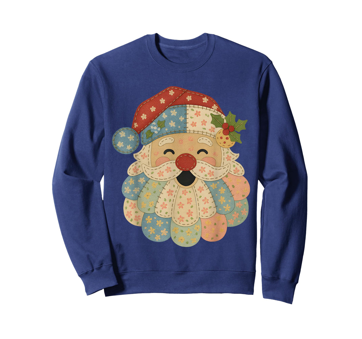 Pastel Patchwork Santa Vintage Quilt Christmas Tee T-Shirt