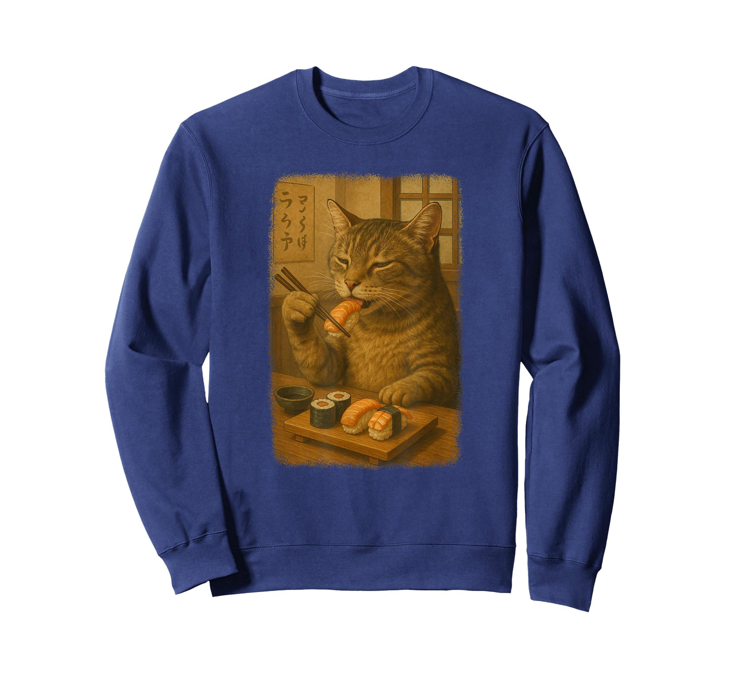 Orange Tabby Cat Eats Sushi Japanese Vintage T-Shirt