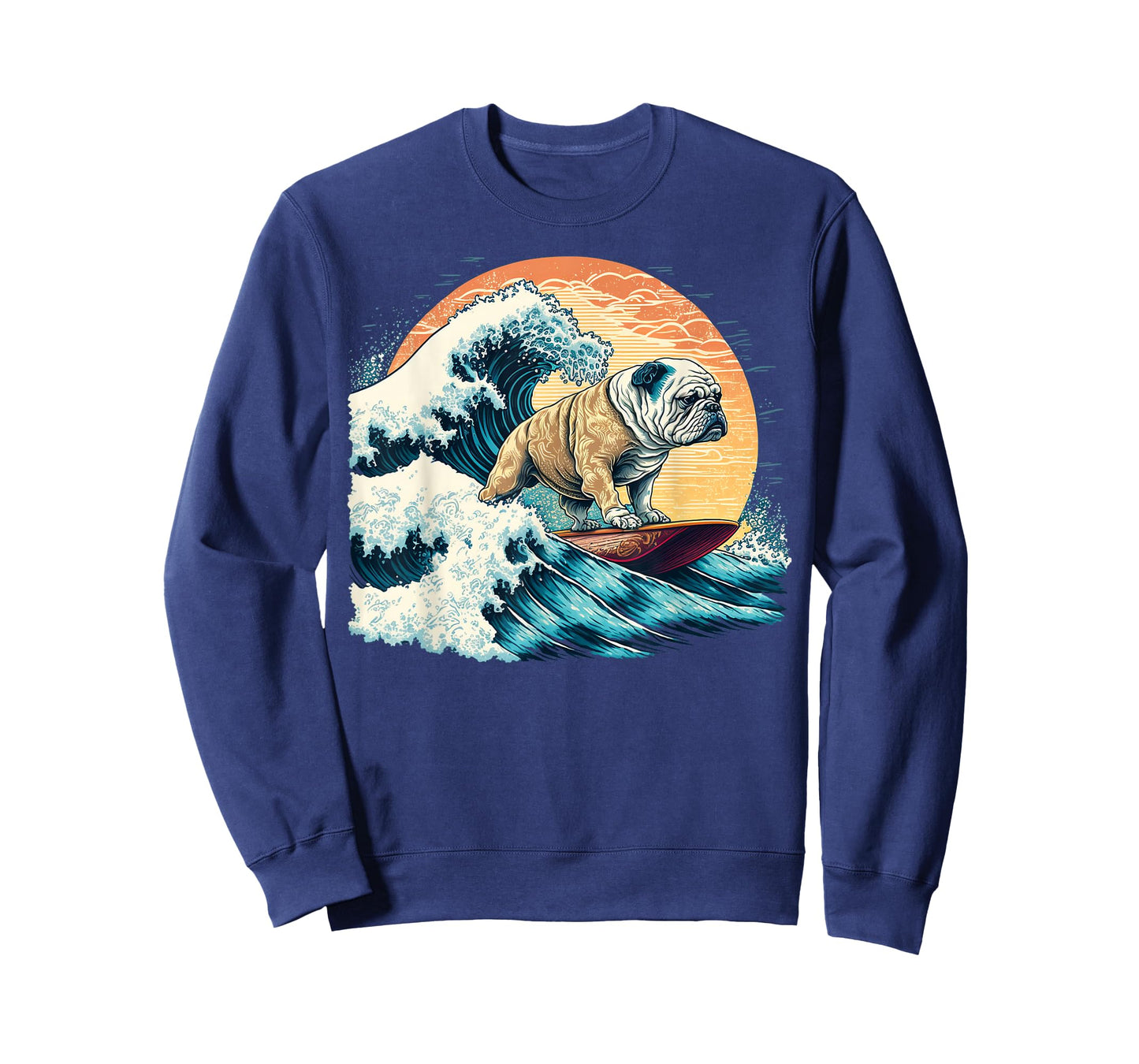 English Bulldog Surfing On The Great Wave of Kanagawa T-Shirt