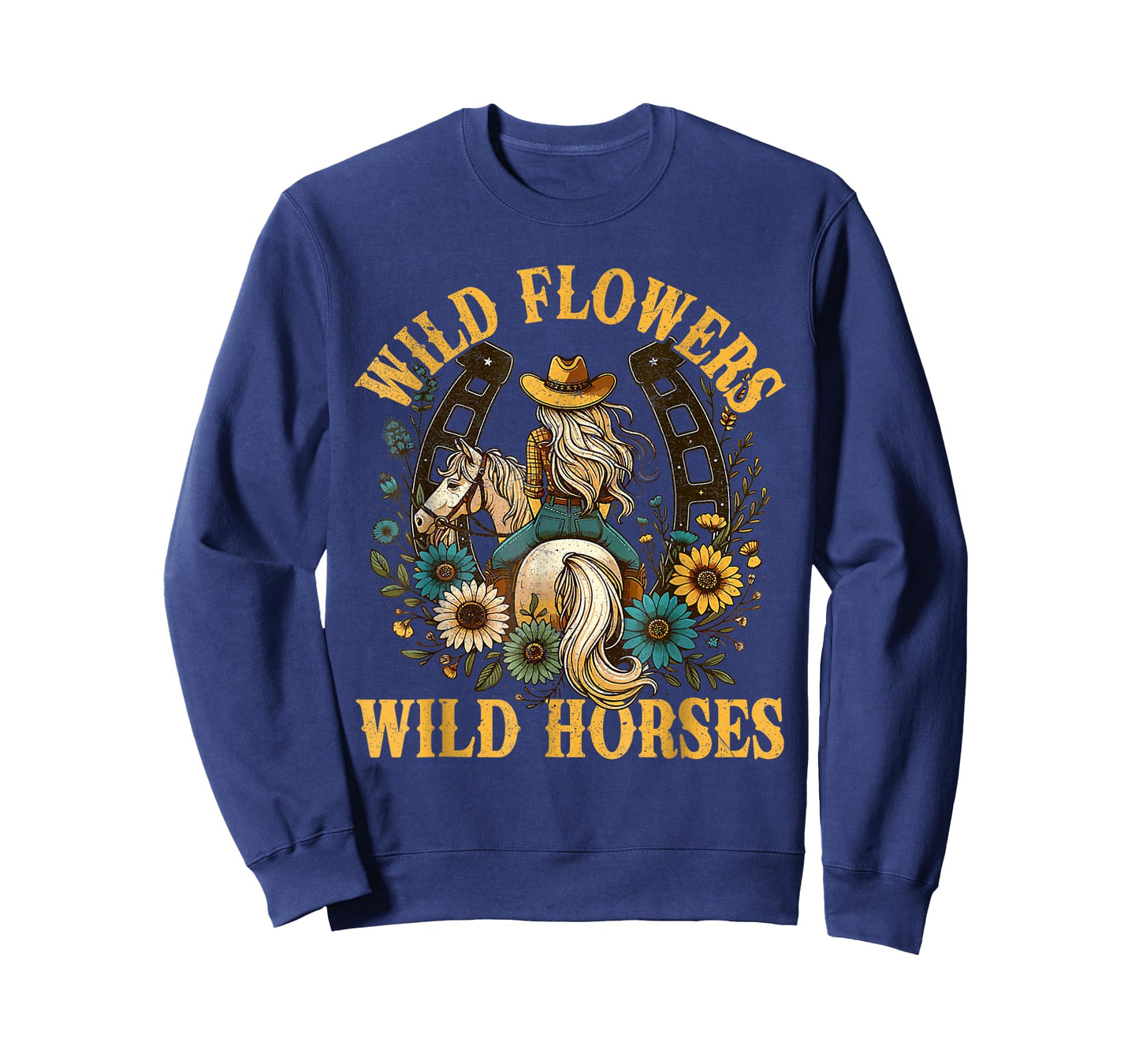 Retro Southern Sunset Cowgirl Wild Flowers Wild Horses T-Shirt