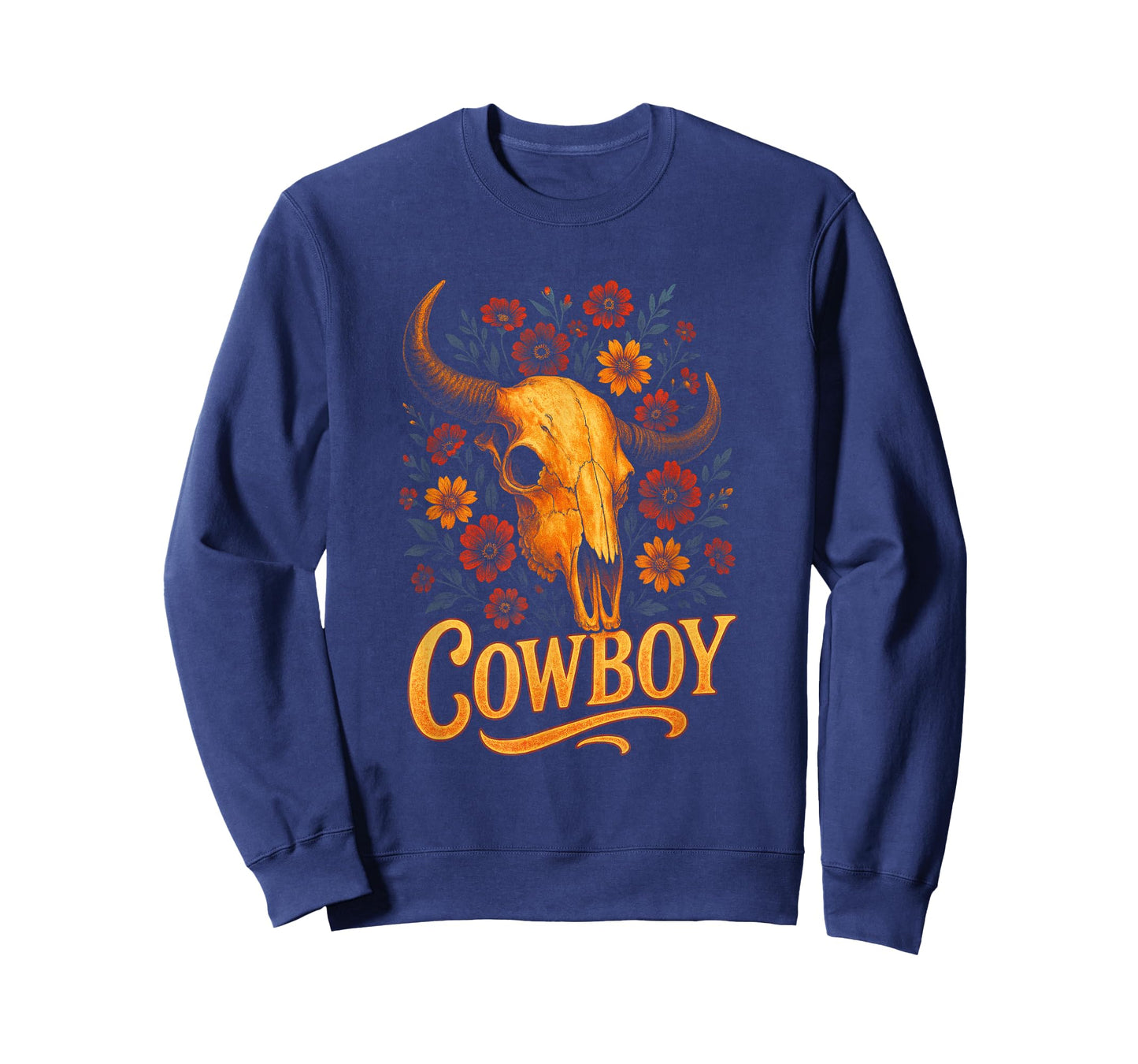 Cowboy - Vintage Skull Western Flowers T-Shirt