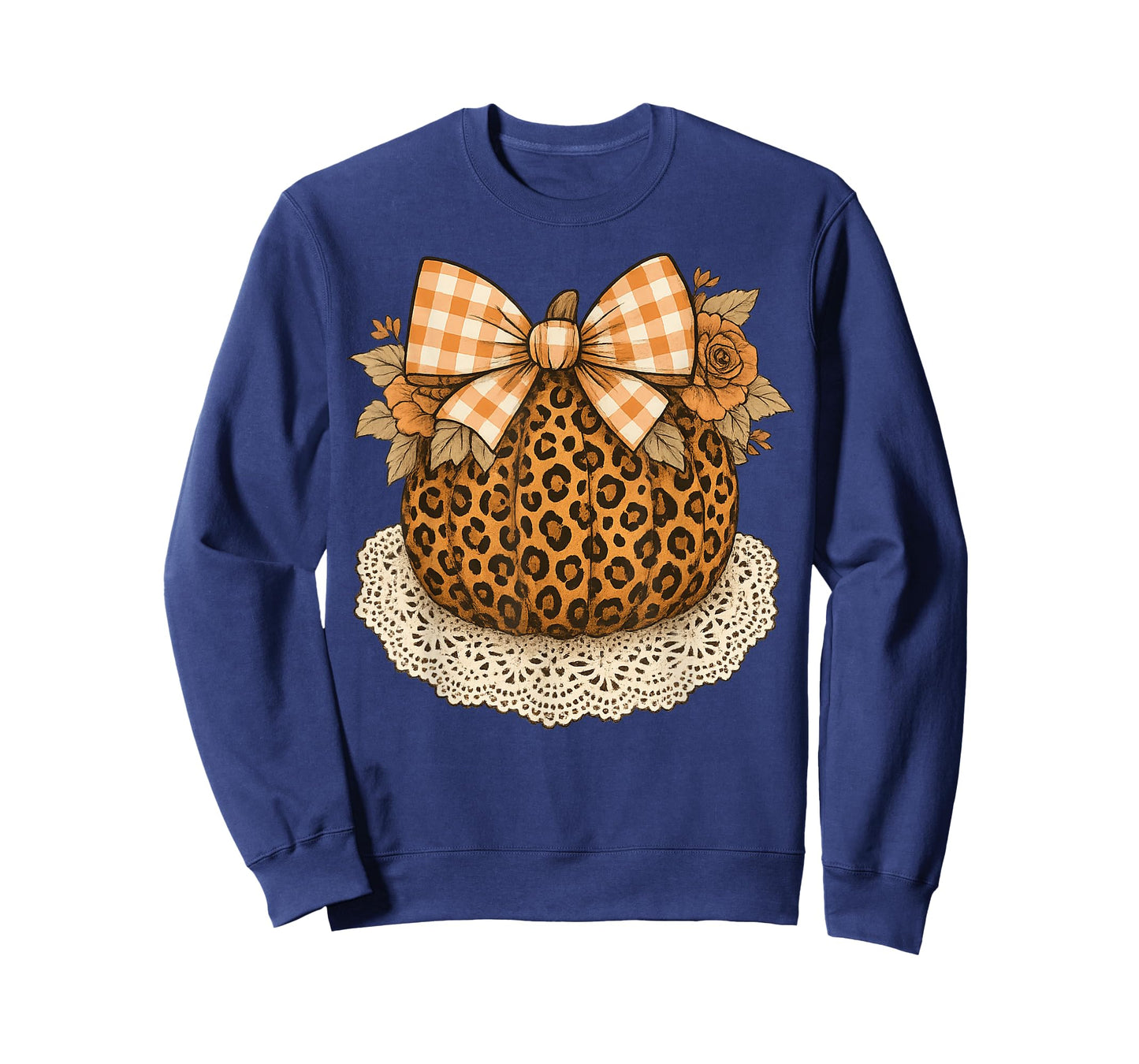 Pumpkin Leopard Thanksgiving Coquette Bow Autumn Fall Leaves T-Shirt