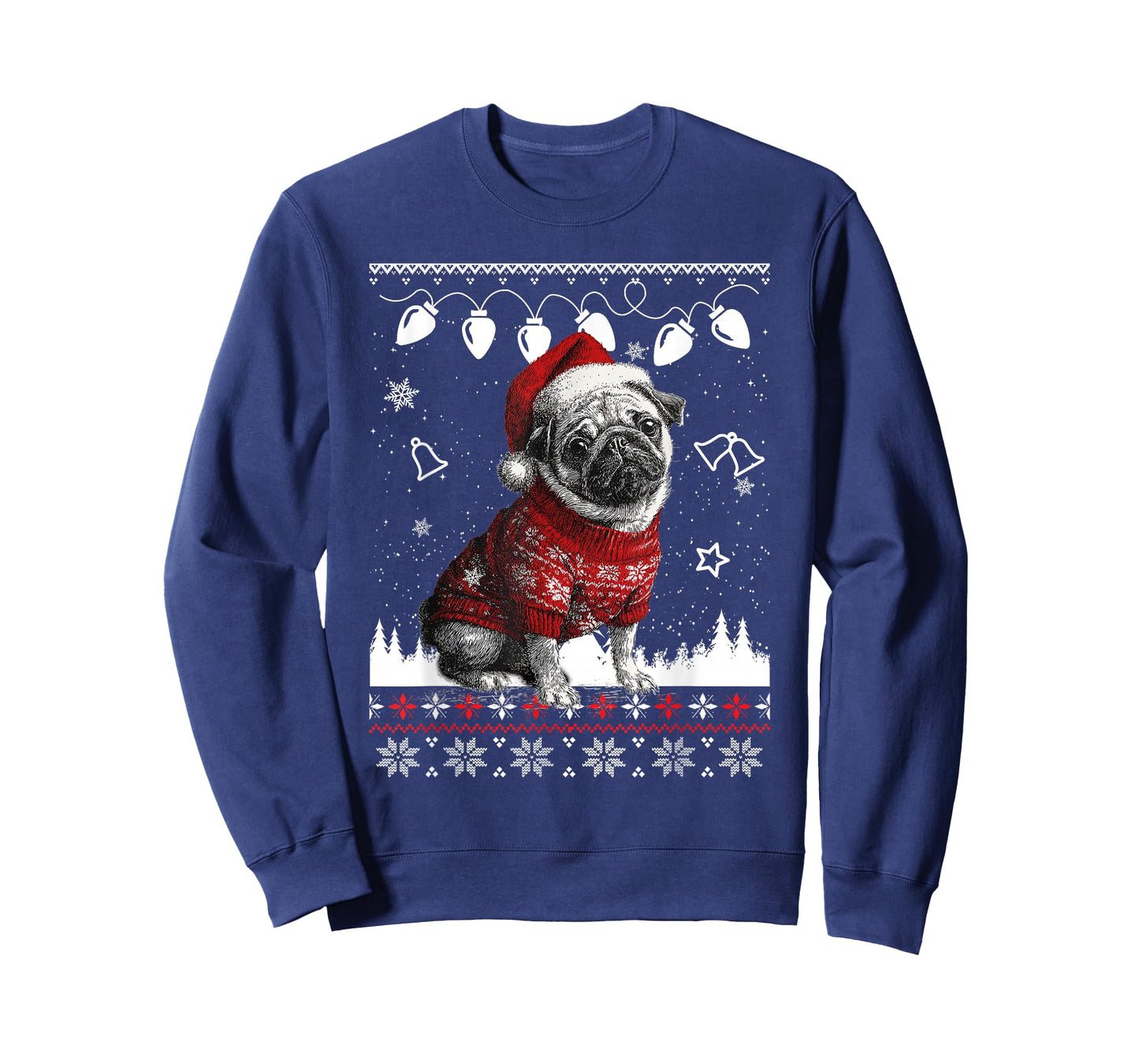 Cute Pug Christmas Wearing Sweater Funny Xmas Dog T-Shirt