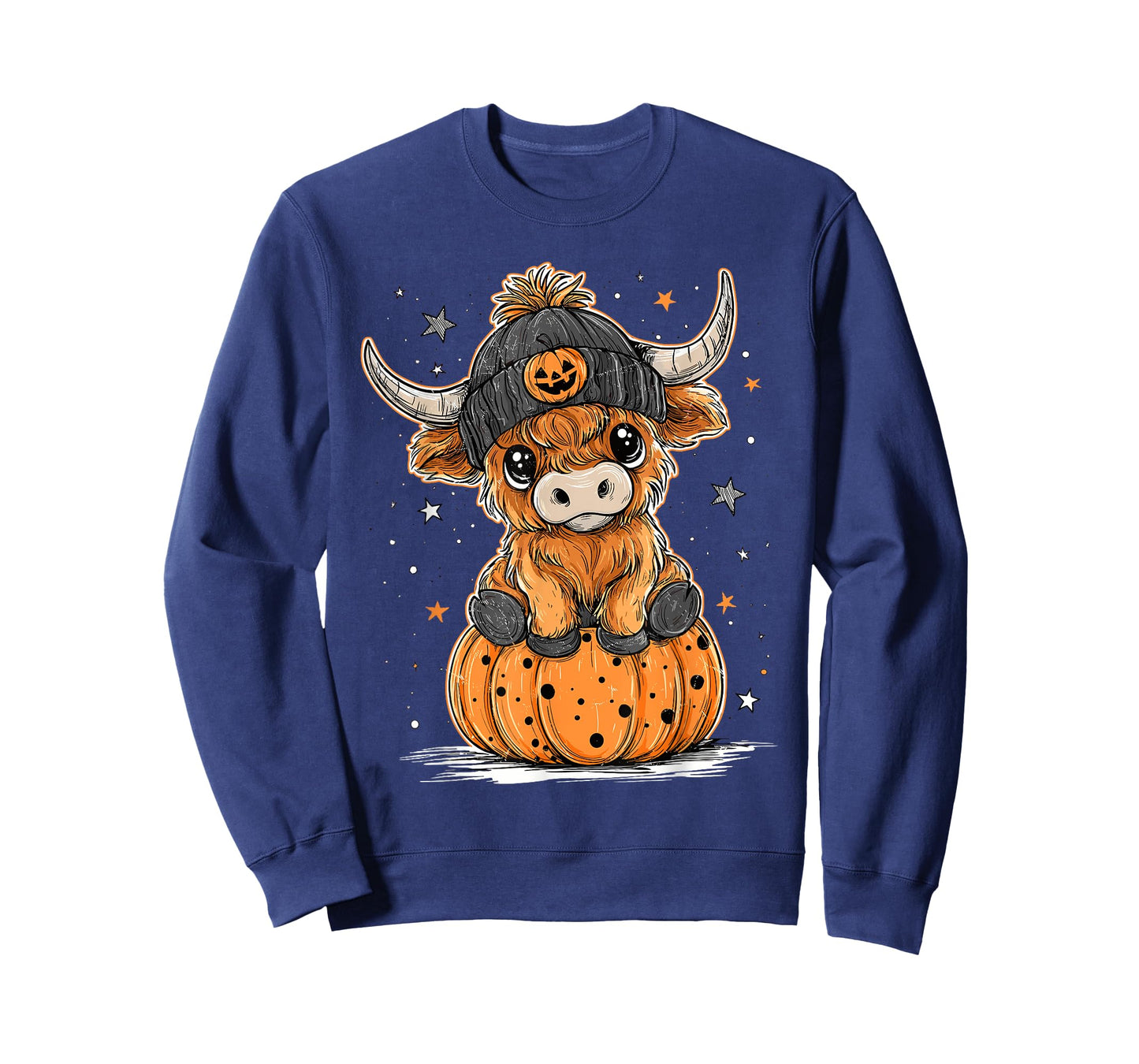 Cute Pumpkin Highland Cow Halloween Cow Lover Men Women Kids T-Shirt