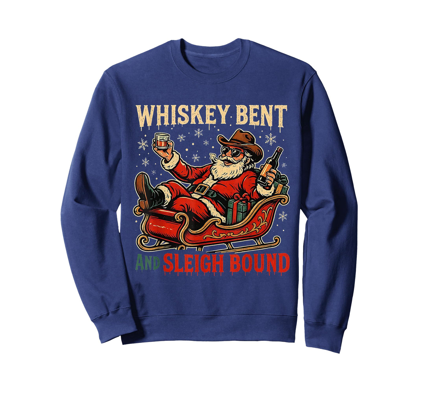 Whiskey Sleigh Bound Cowboy Santa Christmas T-Shirt