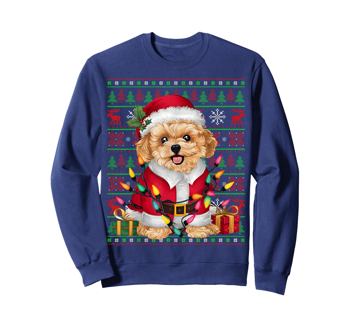 Maltipoo Dog Xmas Lights Ugly Santa Maltipoo Christmas T-Shirt