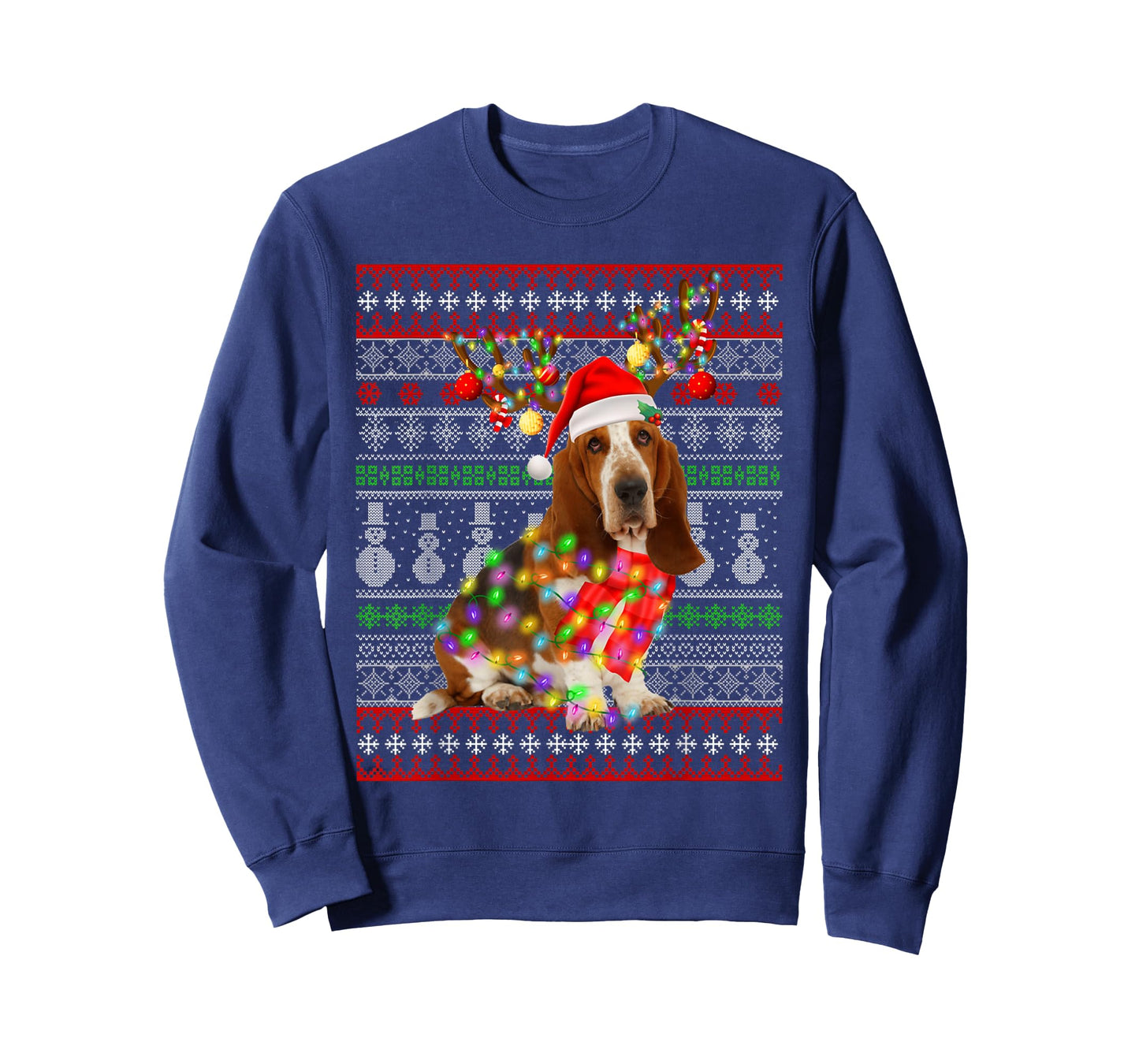 Santa Basset Hound Dog Christmas Lights Ugly Xmas Sweater Men Women Kids T-Shirt