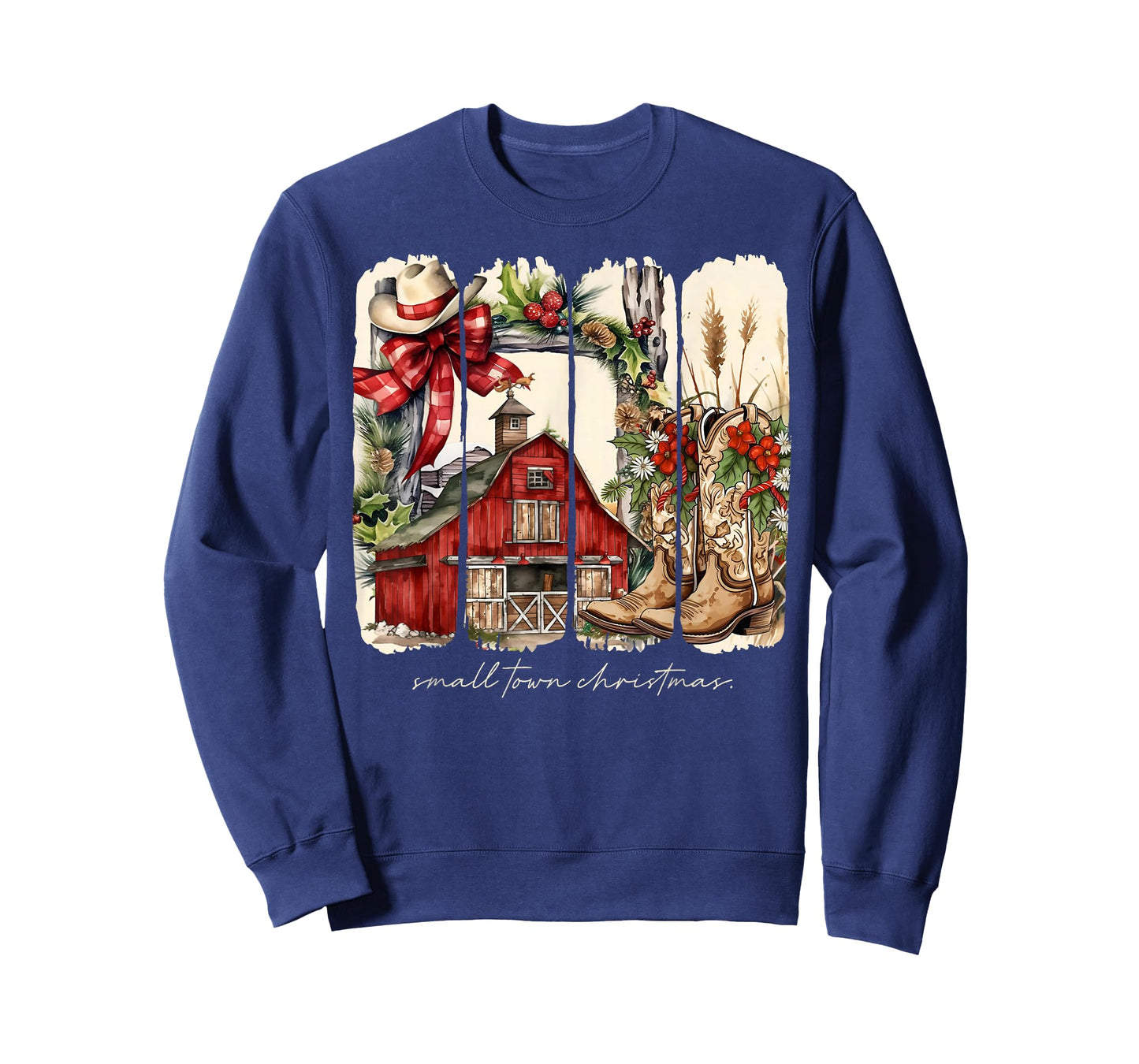 Small Town Christmas Western Cowboy Boots Coquette Bow Xmas T-Shirt