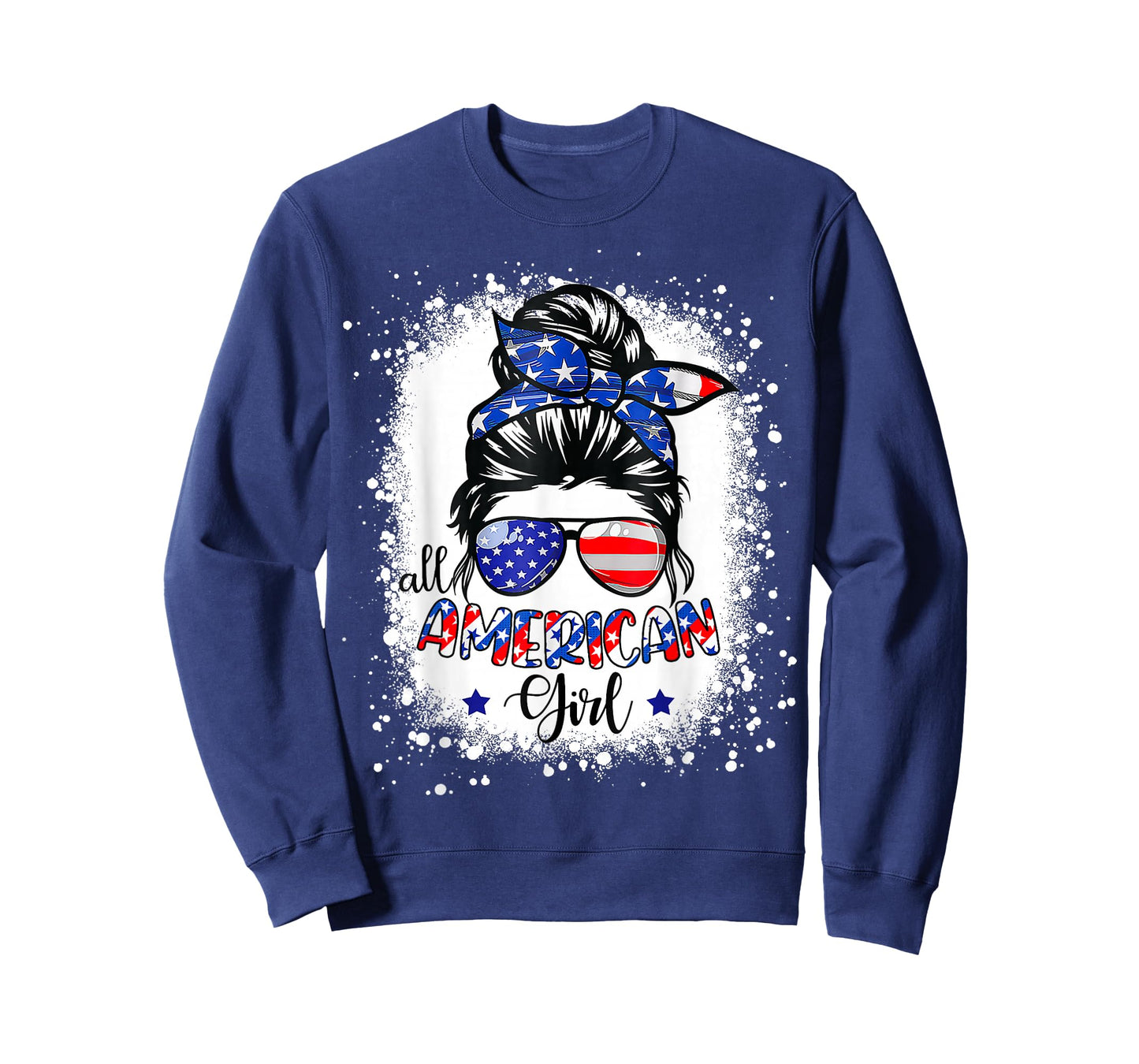 All American Girl Shirt USA Flag 4th July Women Kid Bleached T-Shirt