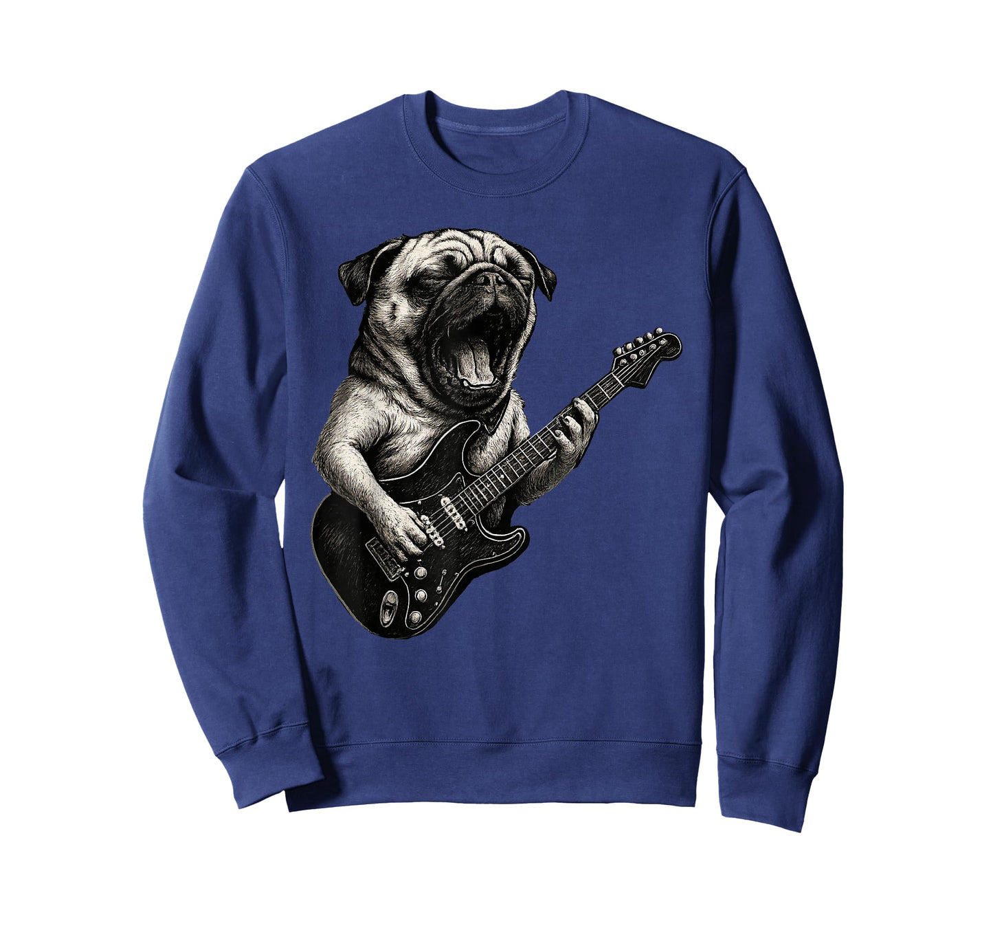 Dog Pug Playing Guitar Rock Funny T-Shirt