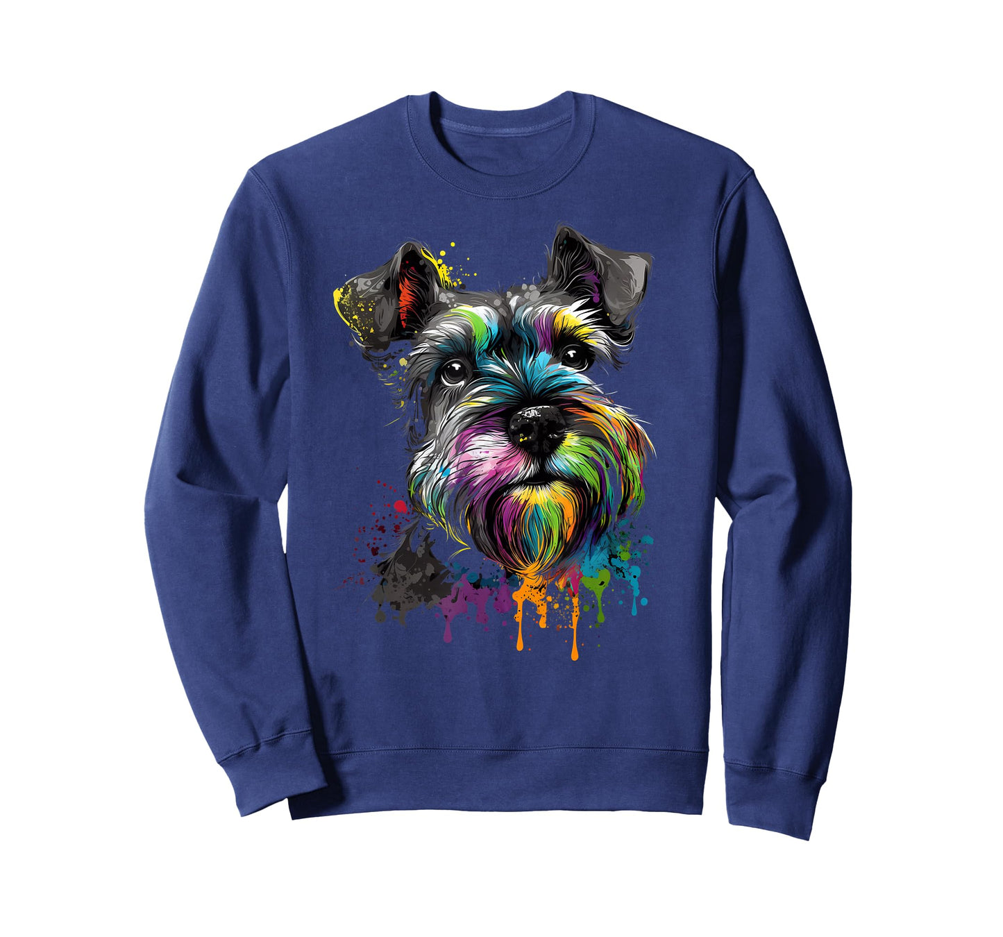 Mini Miniature Schnauzer Face Colorful Dog Art Black T-Shirt