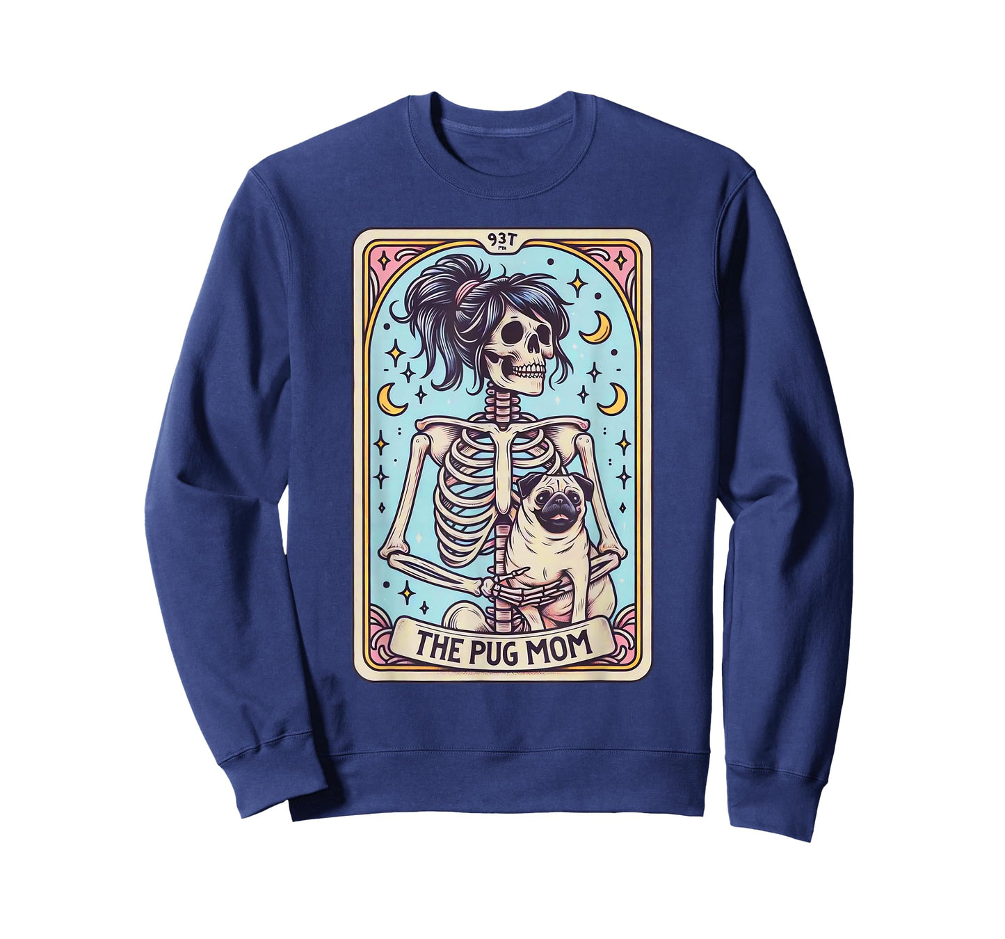 Retro Funny The Pug Dog Mom Tarot Card Skeleton Halloween T-Shirt