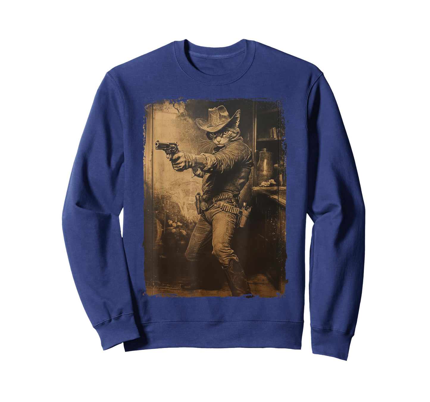 Vintage Cowboy Cat with Revolver Gunslinger Wild West Outlaw T-Shirt