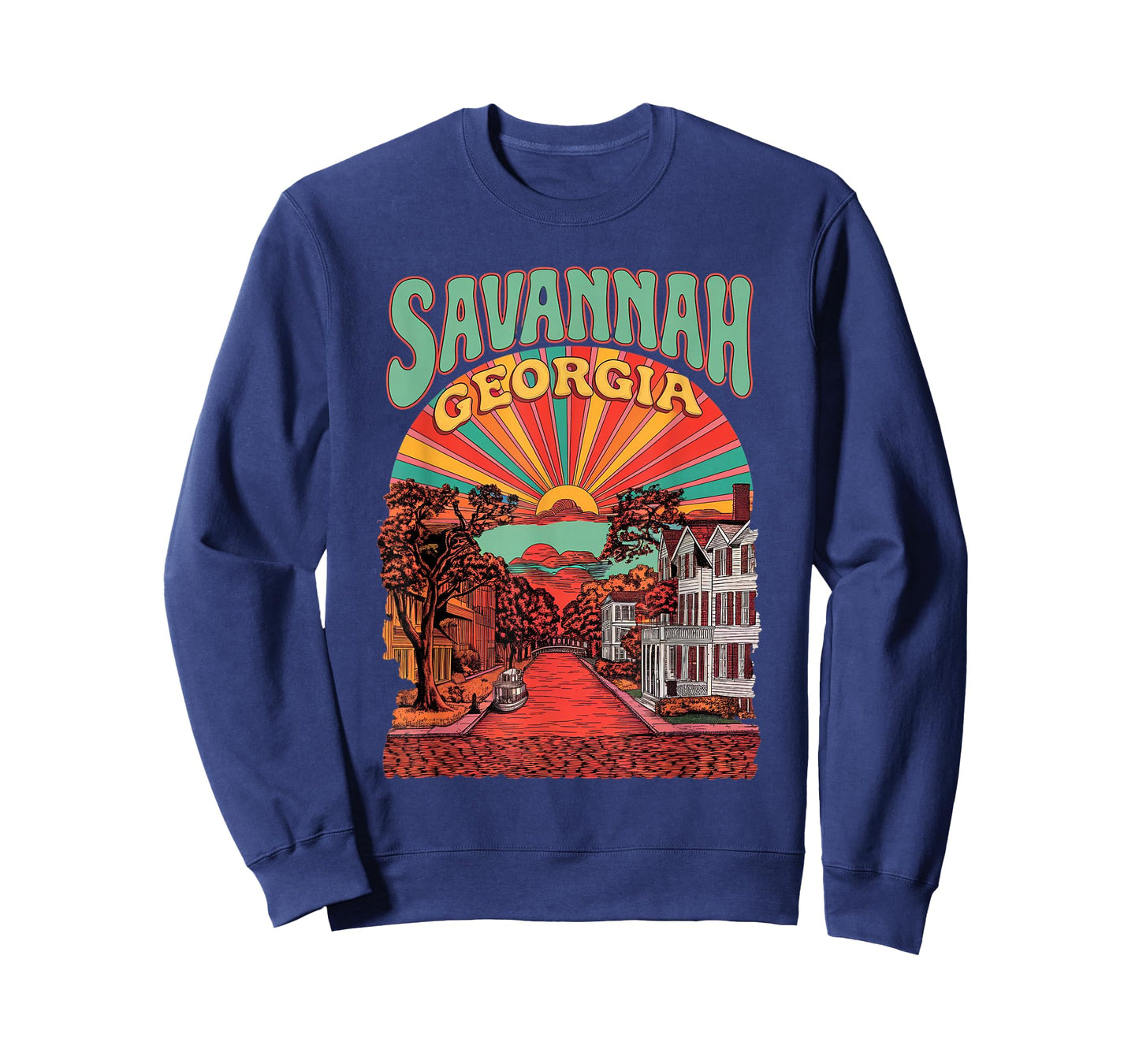 Vintage Savannah Georgia Sunset Skyline Cityscape Retro T-Shirt