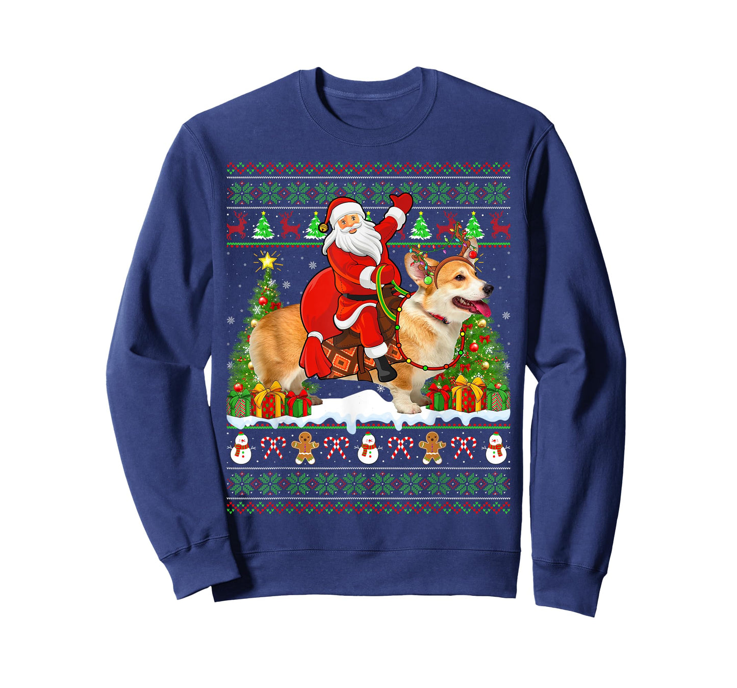Corgi Dog Lover Funny Ugly Santa Riding Corgi Christmas T-Shirt