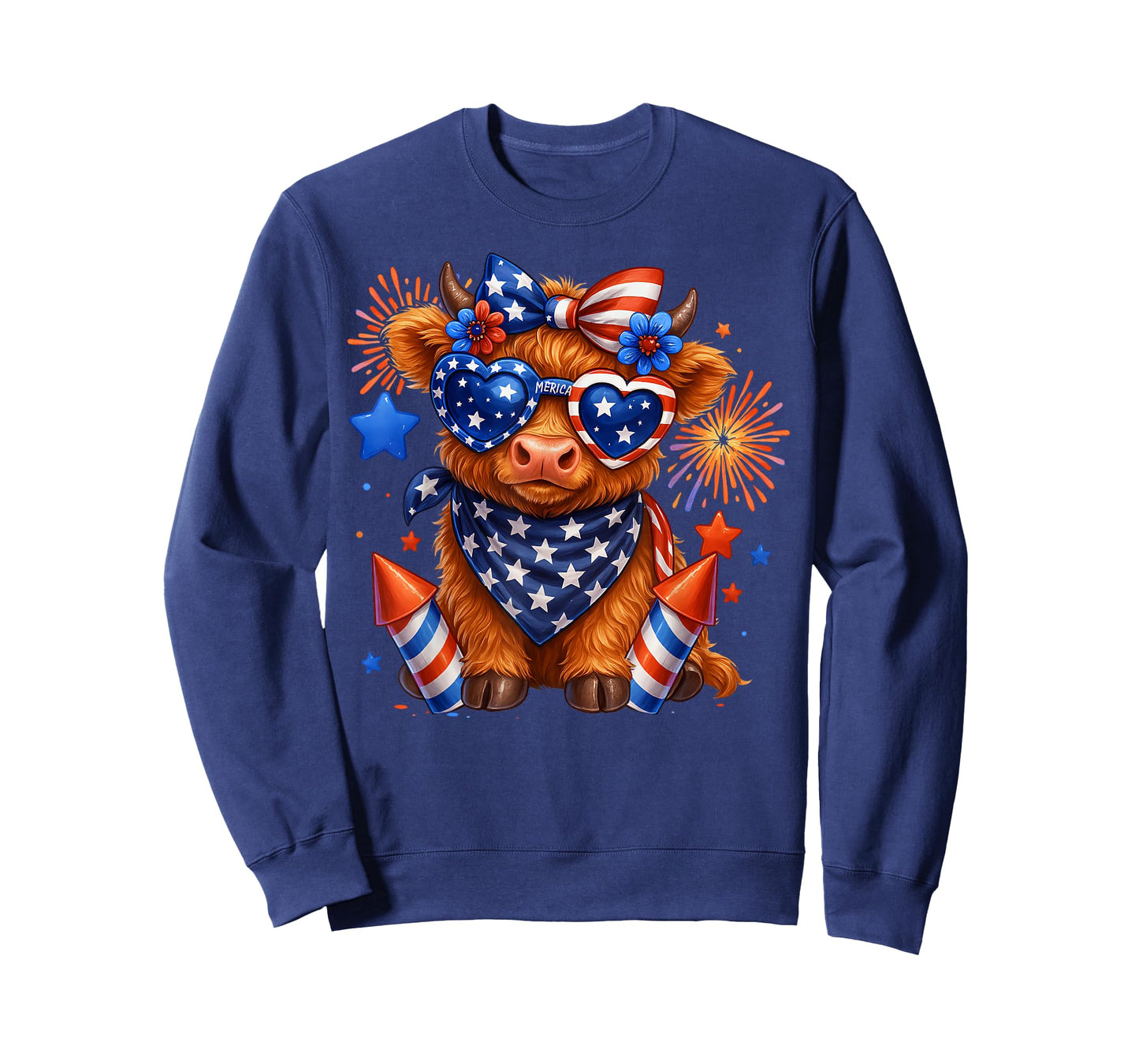 Cute Highland Cow 4th Of July USA Flag Patriotic Cow Farmer T-Shirt