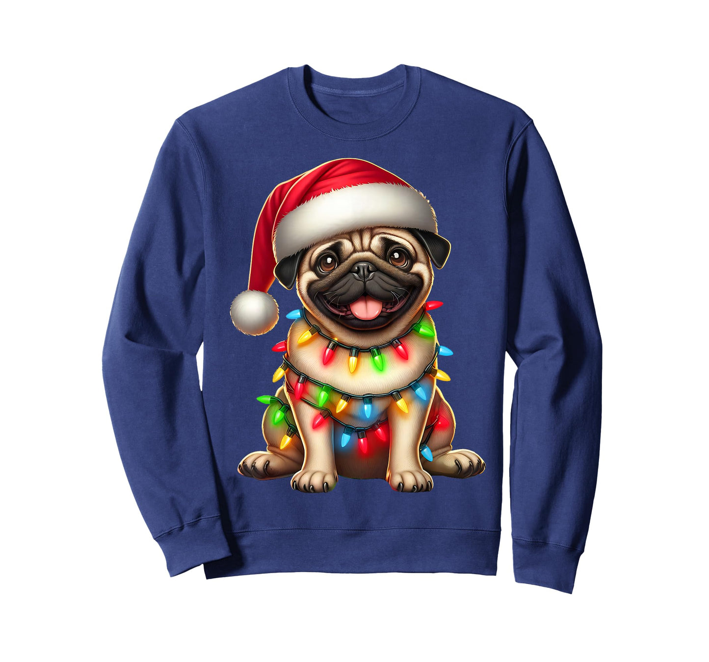 Pug Dog Christmas Tree Lights Santa Xmas Pajama Dog Lover T-Shirt