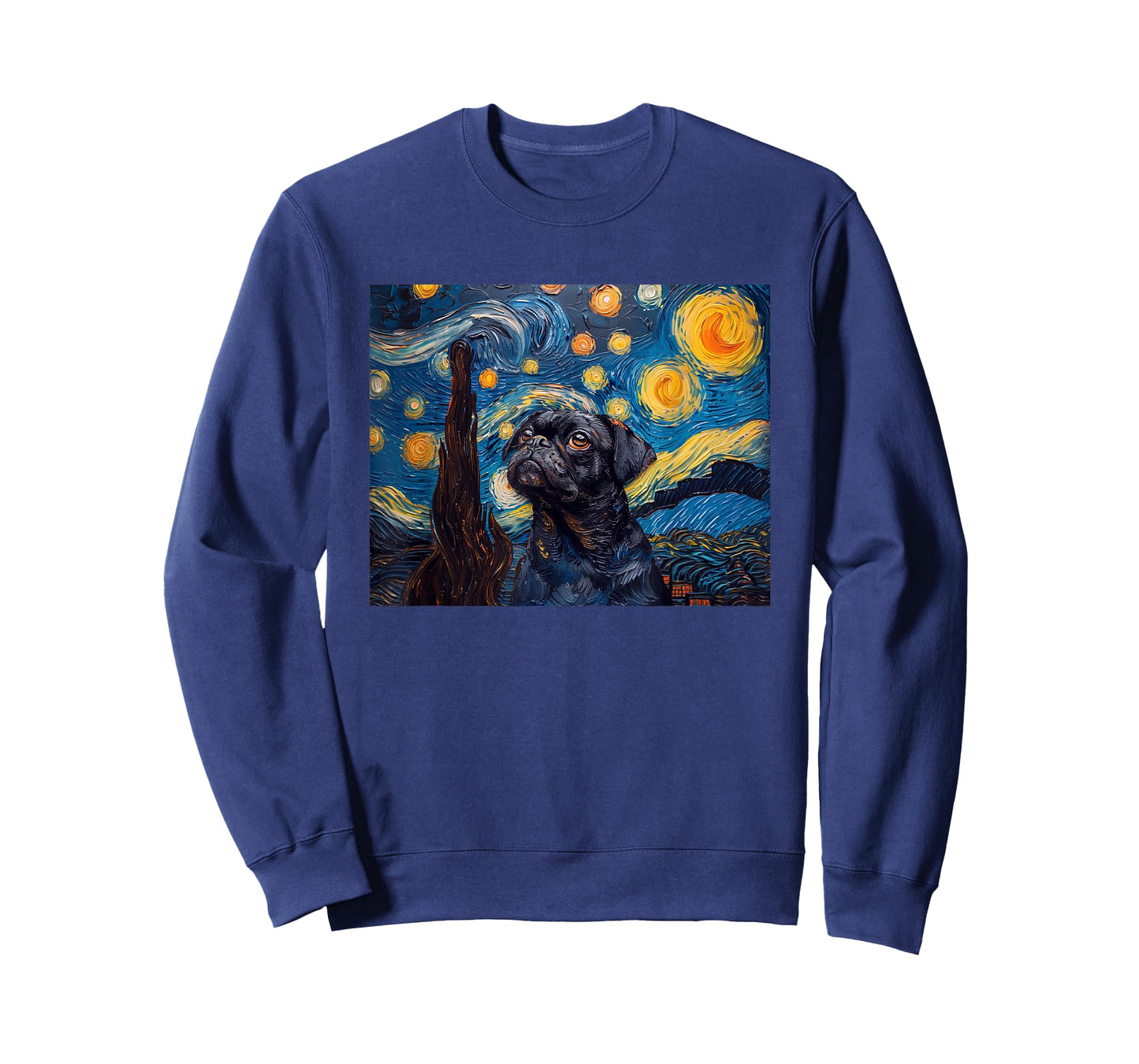 Mens Womens Girls Funny Starry Night Black Pug Lover T-Shirt