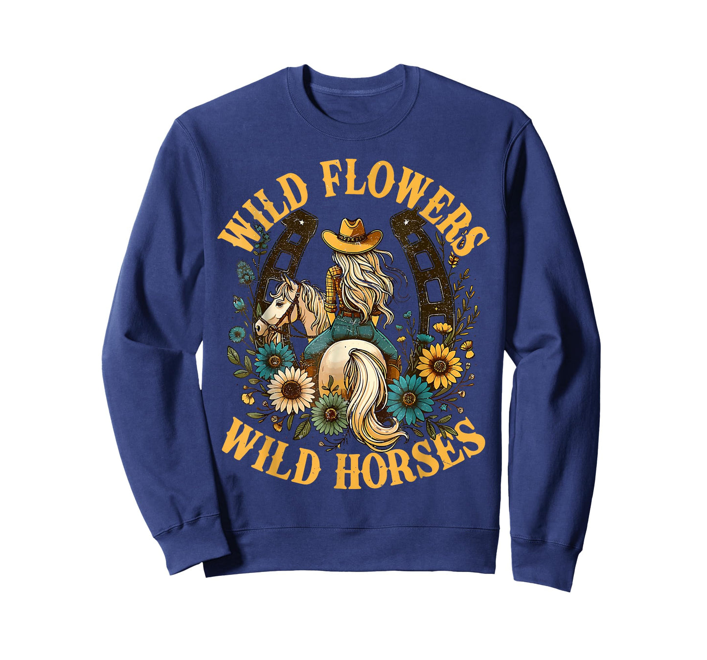 Southern Sunset Cowgirl Retro Wild Flowers Horses for Girl T-Shirt