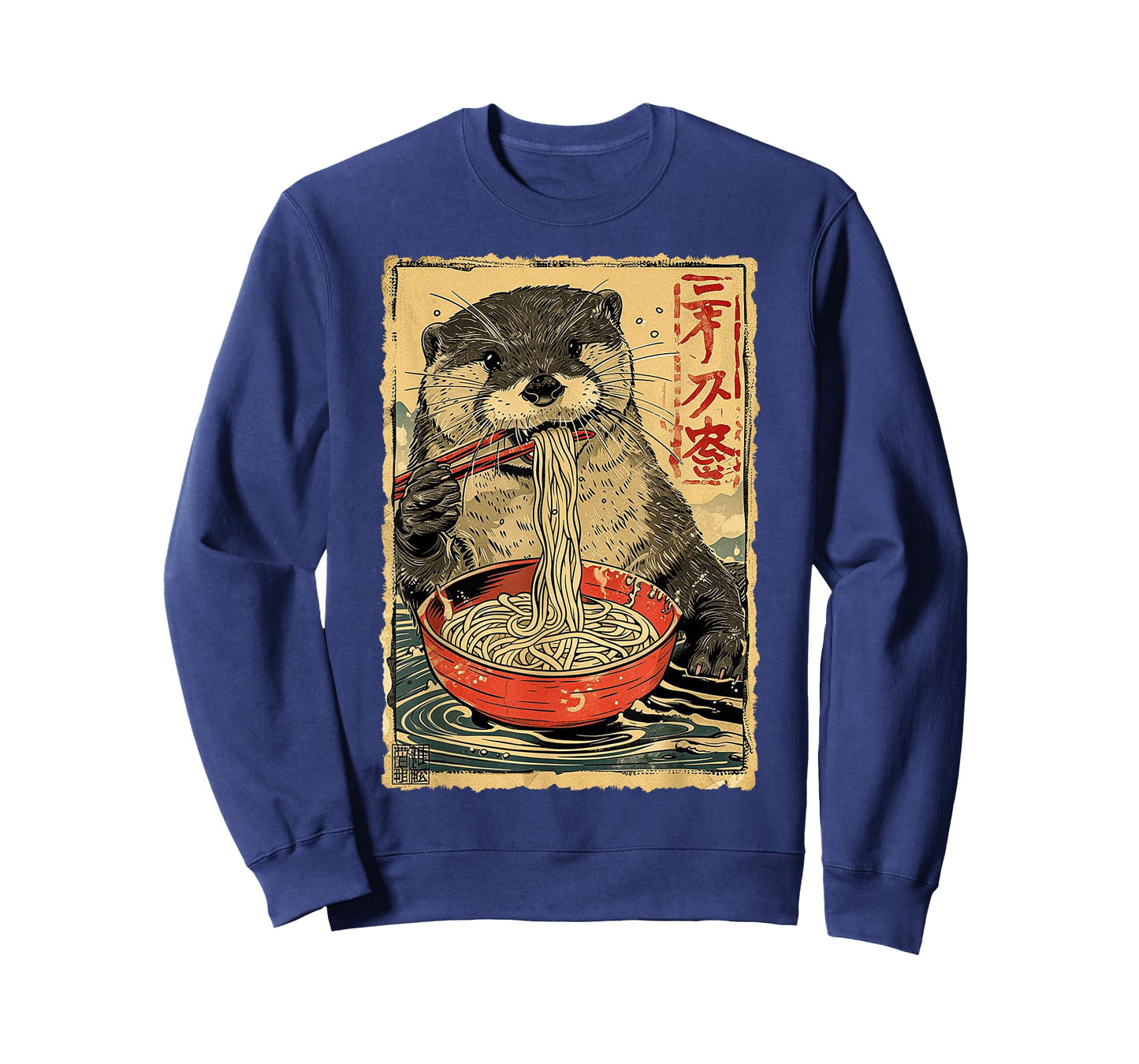 Funny Vintage Japanese Art Otter Eating Ramen Noodles Kids T-Shirt