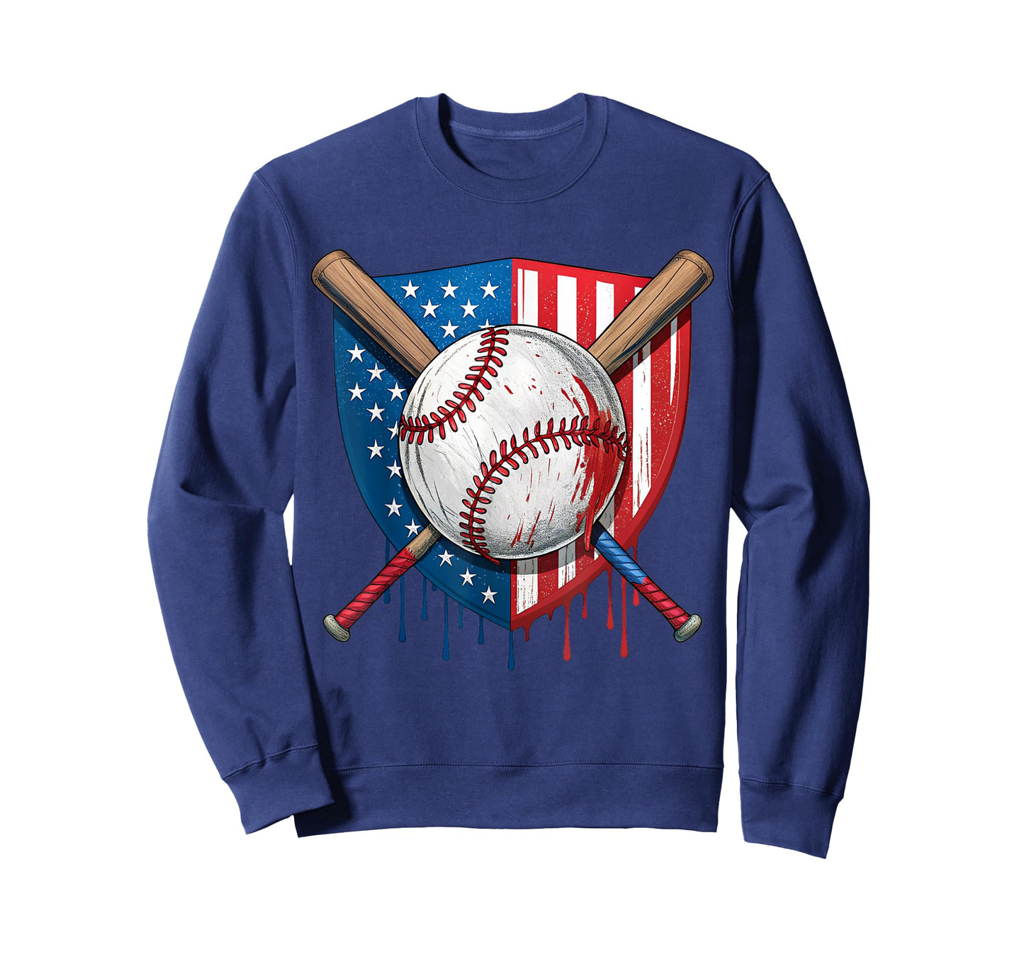 4th of July Baseball Drip Ice Cream Patriotic American Flag T-Shirt