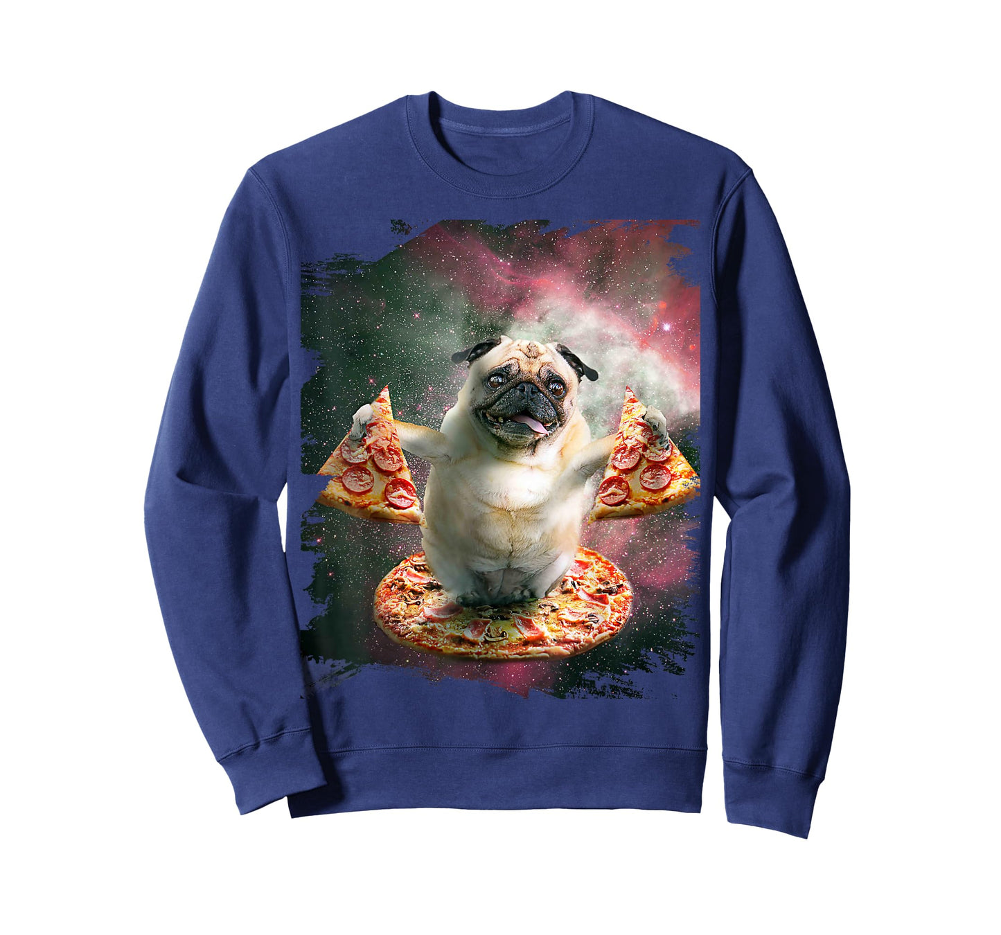 Random Galaxy Funny Pug Dog with Pizza T-Shirt