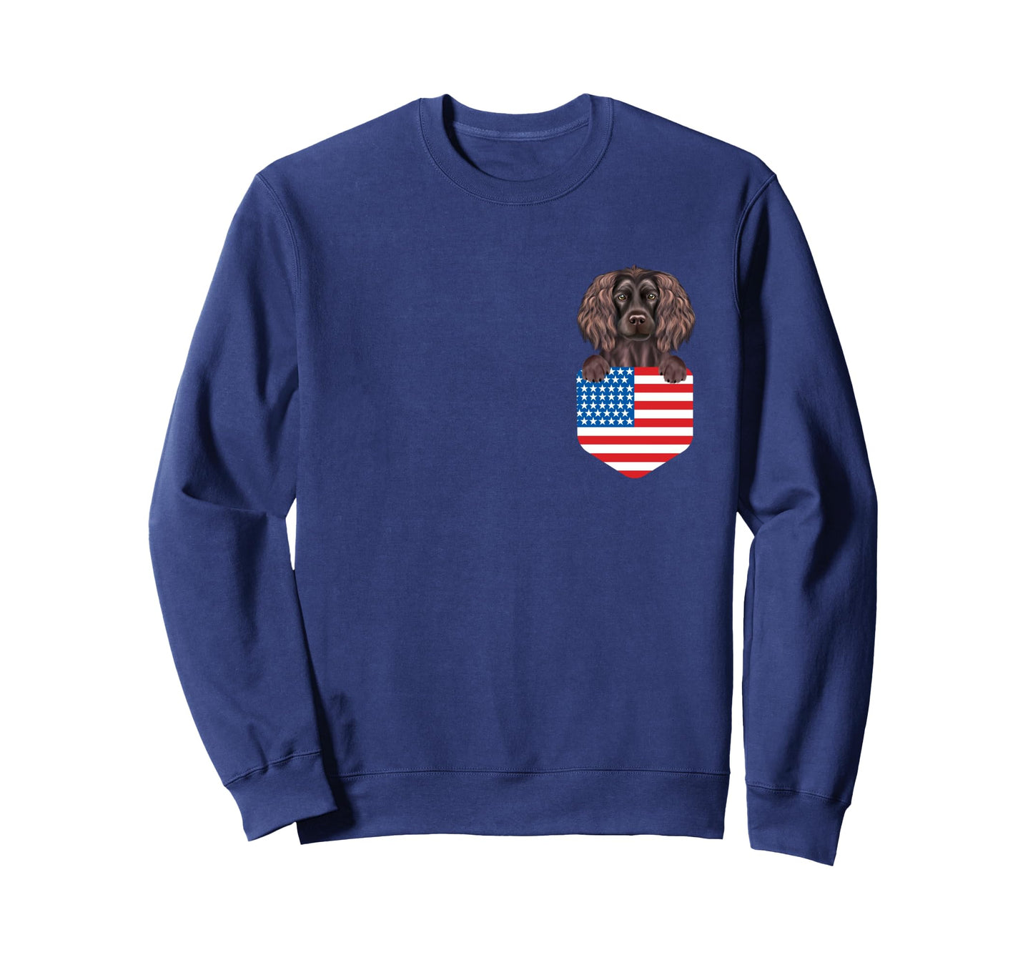 America Flag Boykin Spaniel Dog In Pocket Long Sleeve T-Shirt